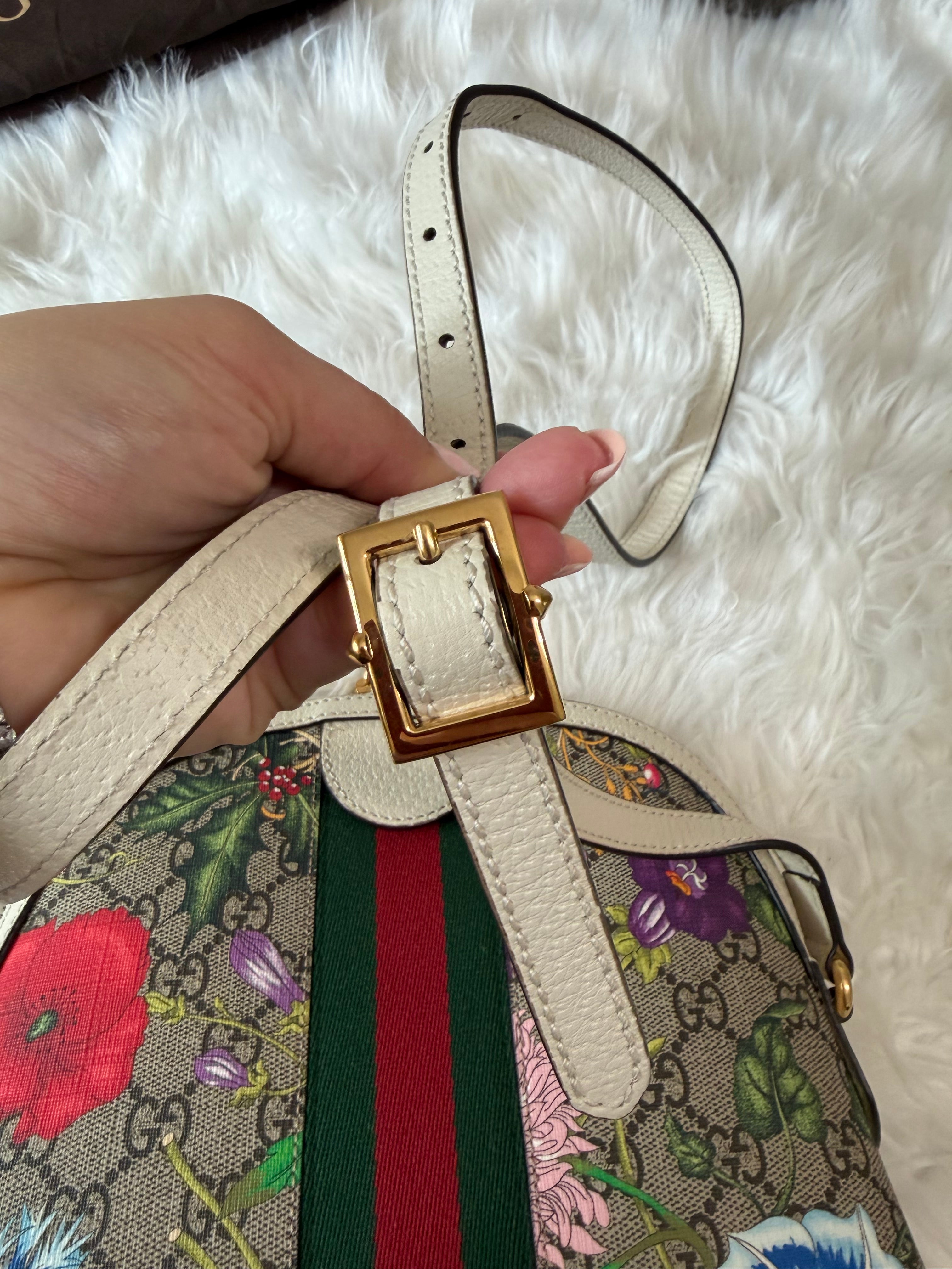 GUCCI SMALL GG SUPREME WEB FLORA OPHIDIA DOME CROSSBODY BAG