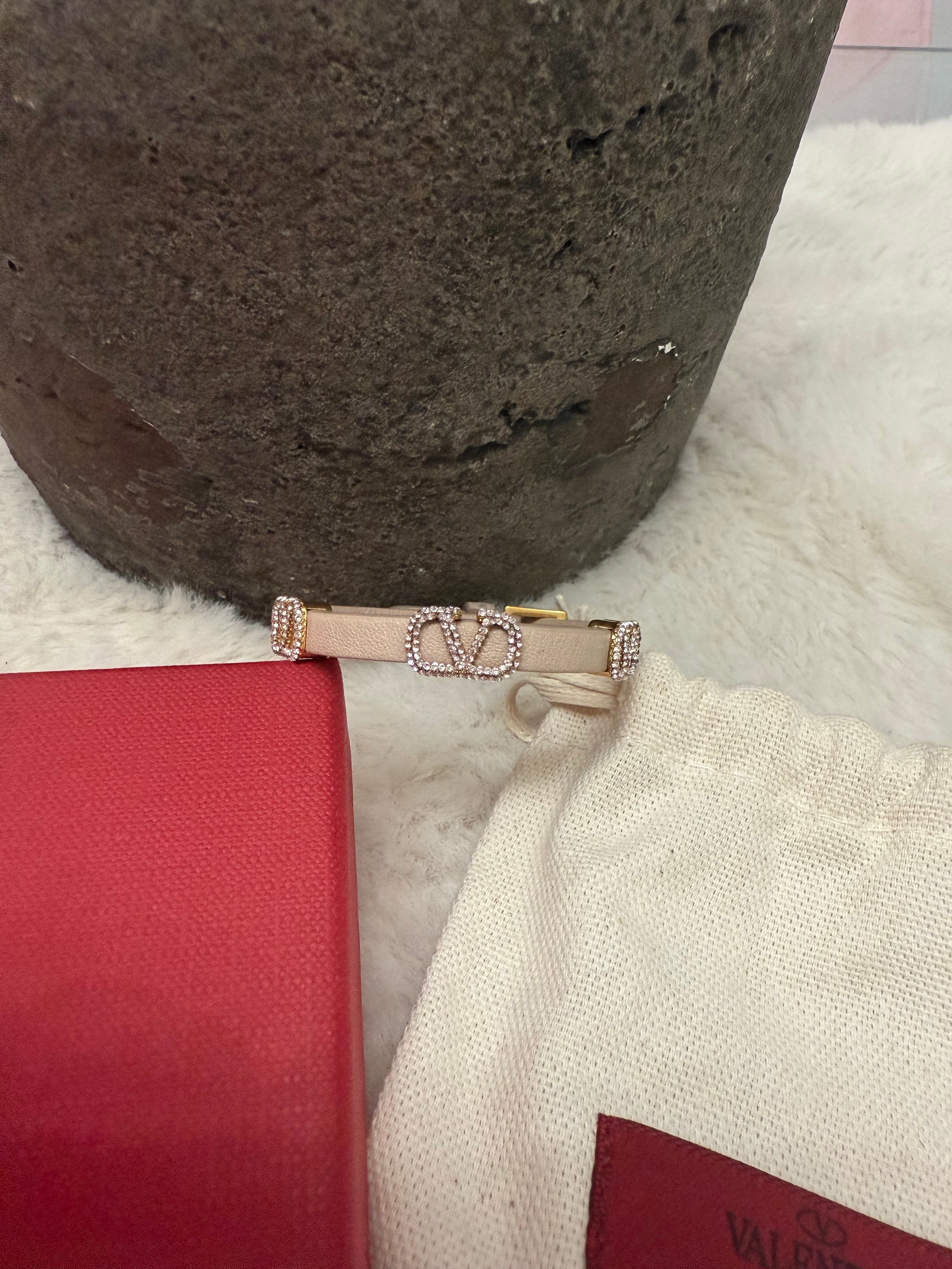 Valentino Strass V-Logo Signature Leather Bracelet