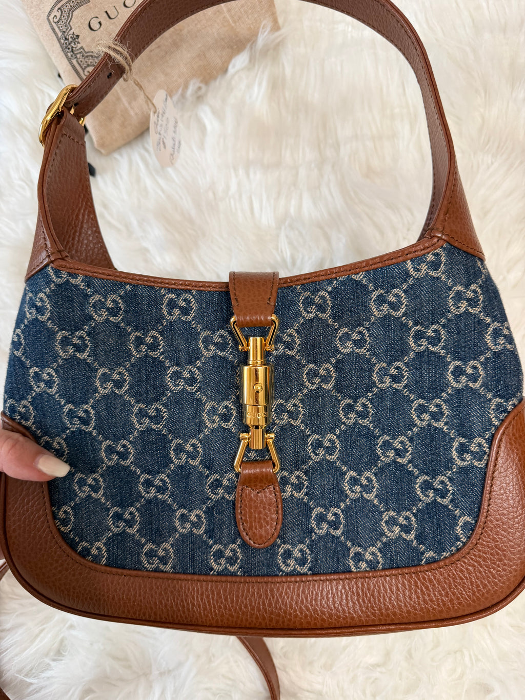 GUCCI JACKIE 1961 SMALL DENIM SHOULDER BAG