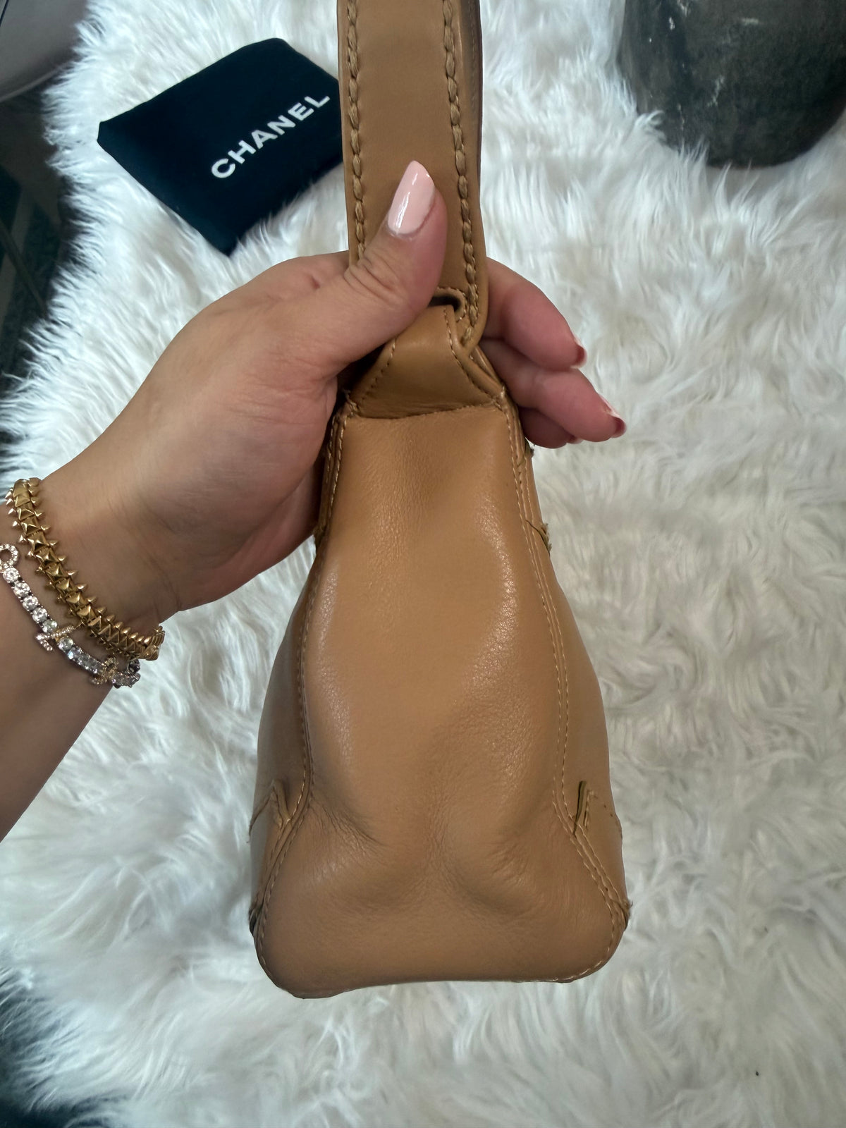 CHANEL SURPIQUE LARGE STITCHED CC LOGO SHOULDER BAG