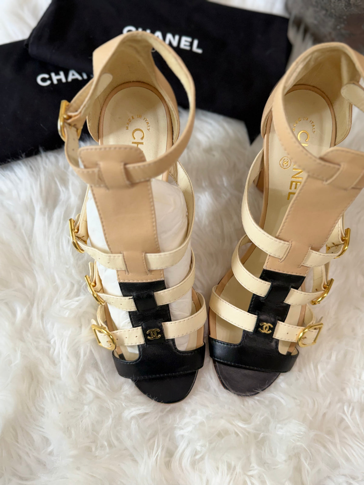 CHANEL GLADIATOR STYLE LEATHER SANDAL