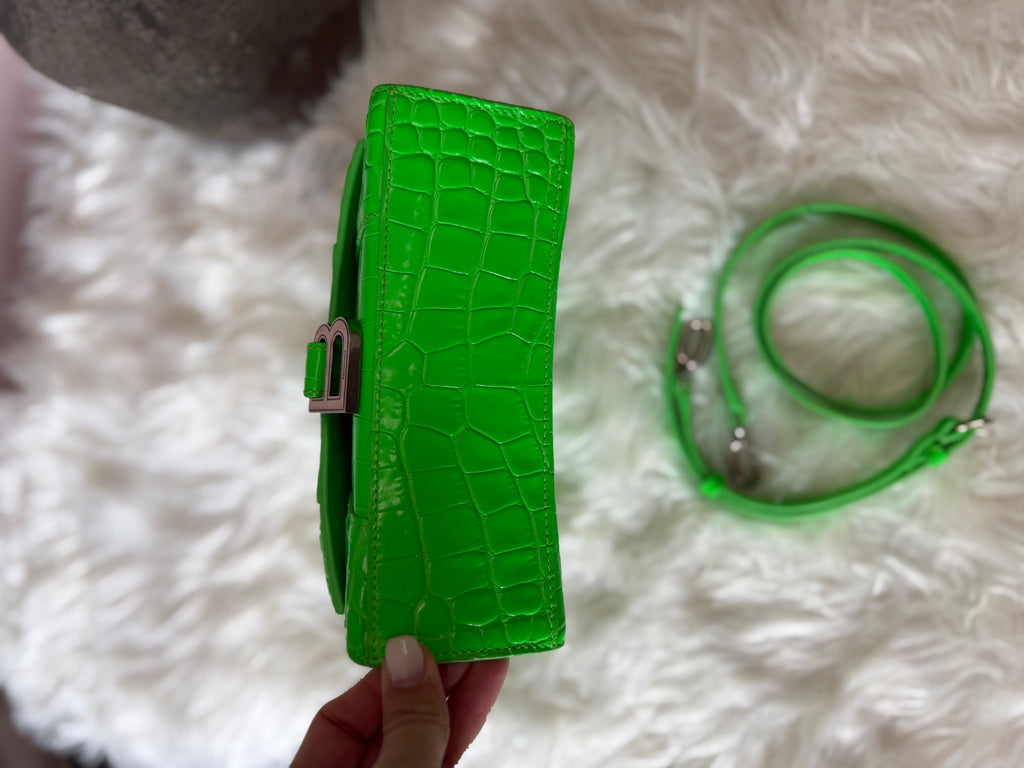 BALENCIAGA SHINY CROC EMBOSSED HOURGLASS TOP HANDEL BAG