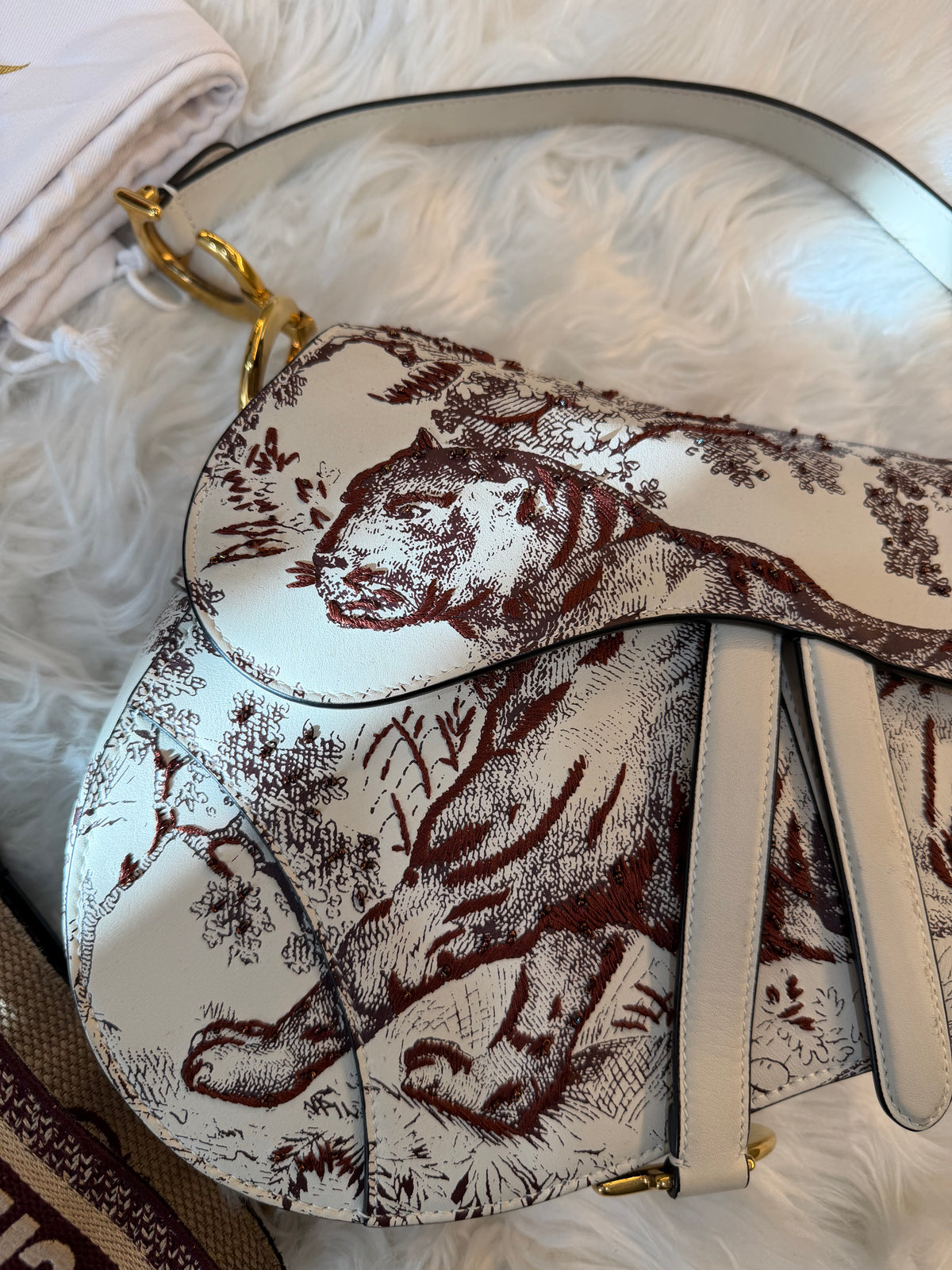 DIOR MEDIUM SADDLE TOILE DE JOUR TIGER EMBROIDERED CALFSKIN