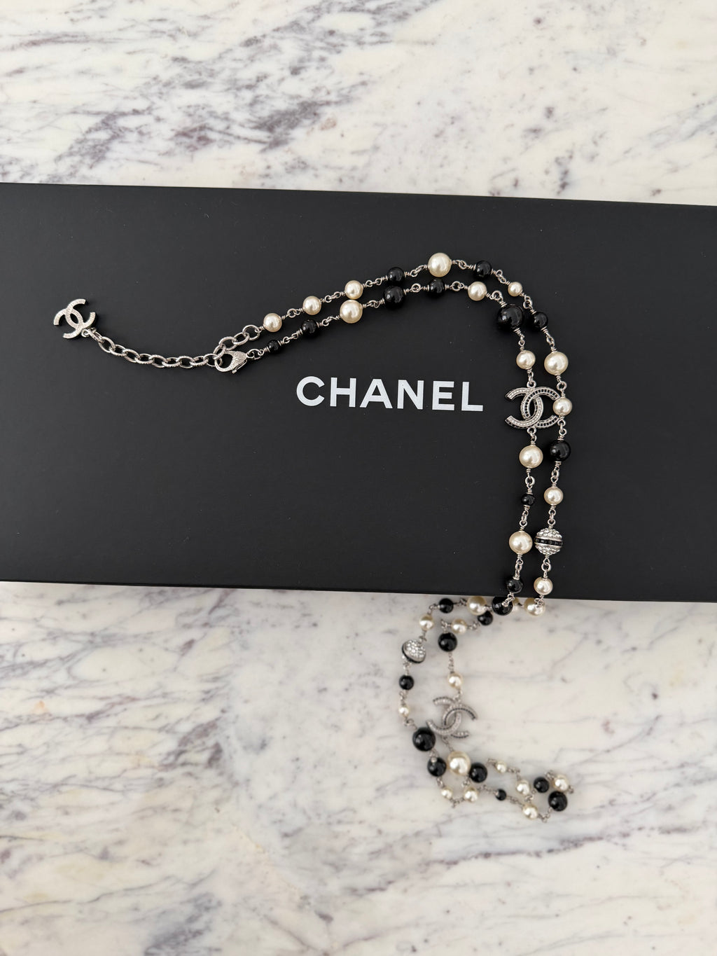 Chanel Pearl and Crystal bead CC Long necklace