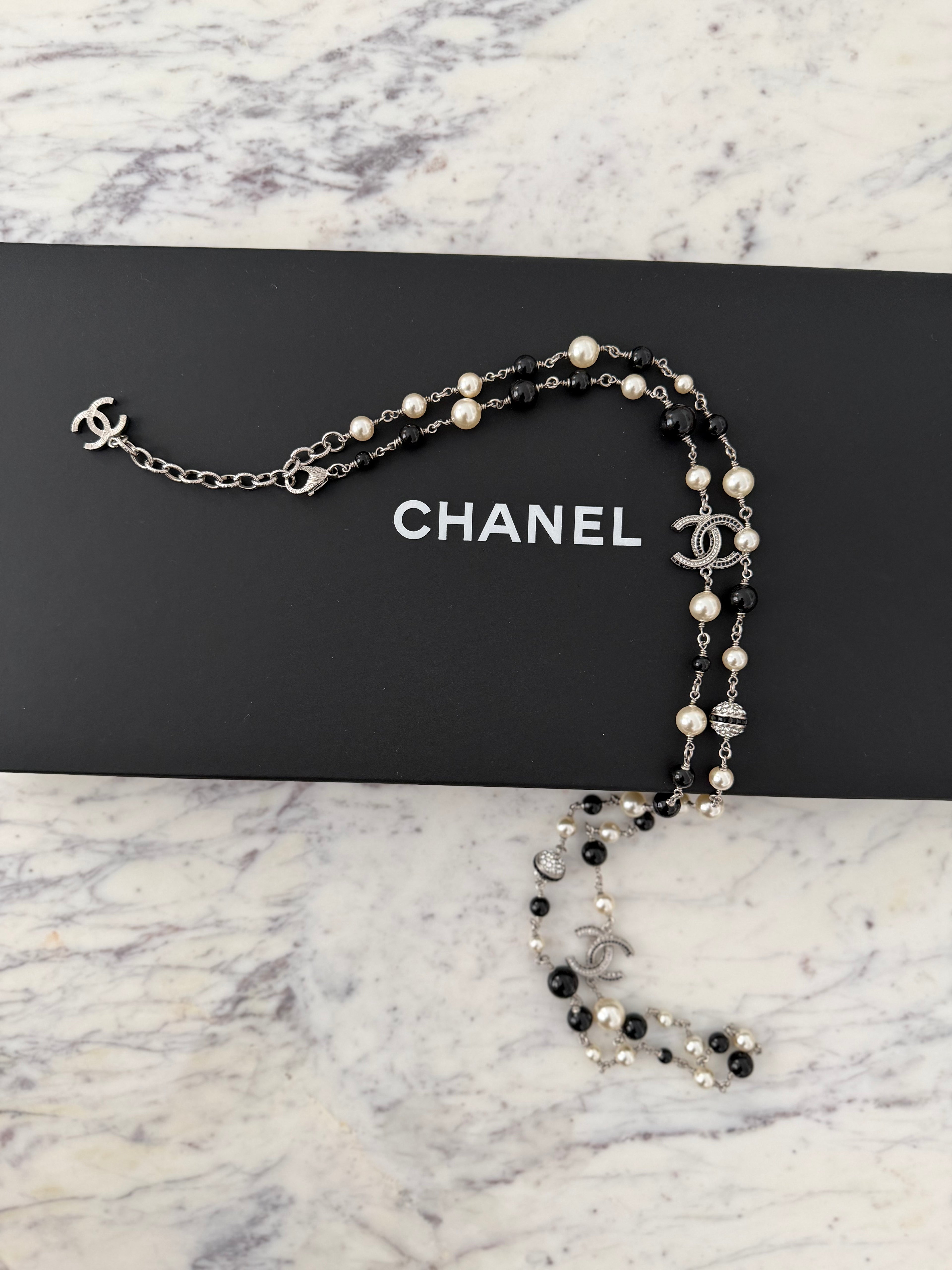 Chanel Pearl and Crystal bead CC Long necklace
