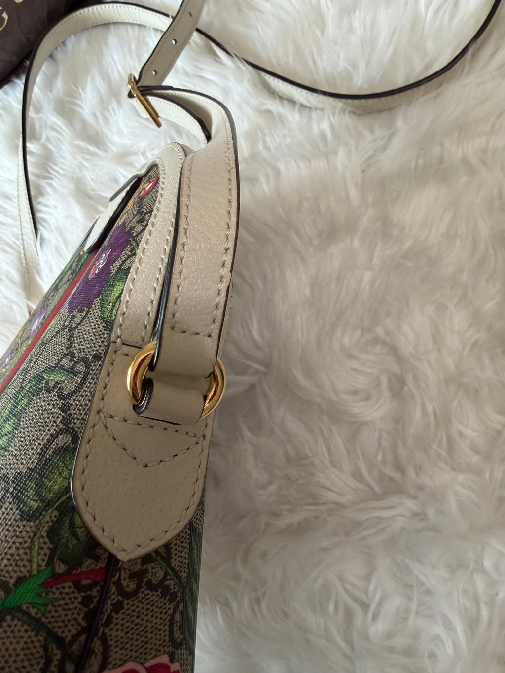 GUCCI SMALL GG SUPREME WEB FLORA OPHIDIA DOME CROSSBODY BAG