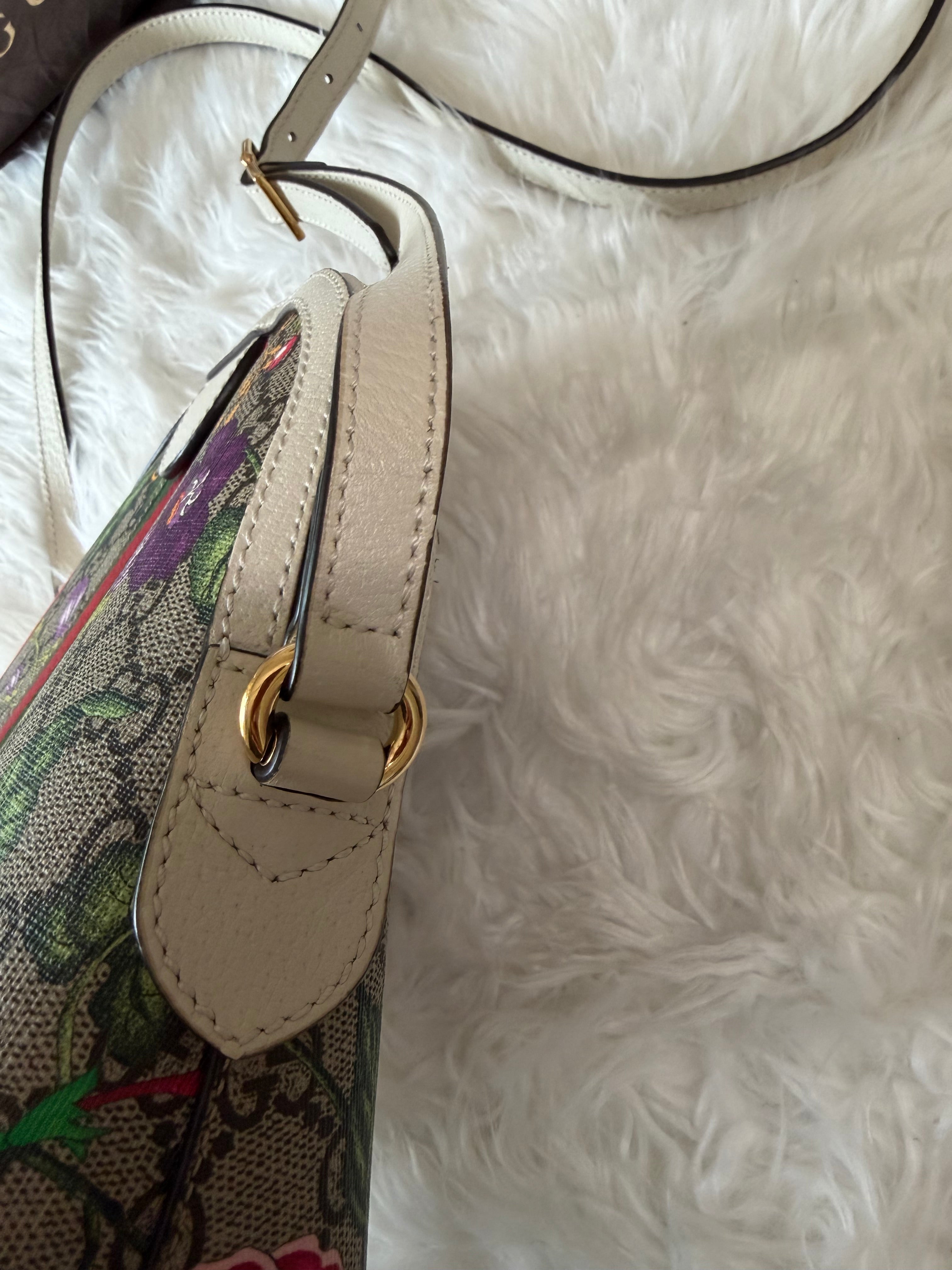 GUCCI SMALL GG SUPREME WEB FLORA OPHIDIA DOME CROSSBODY BAG