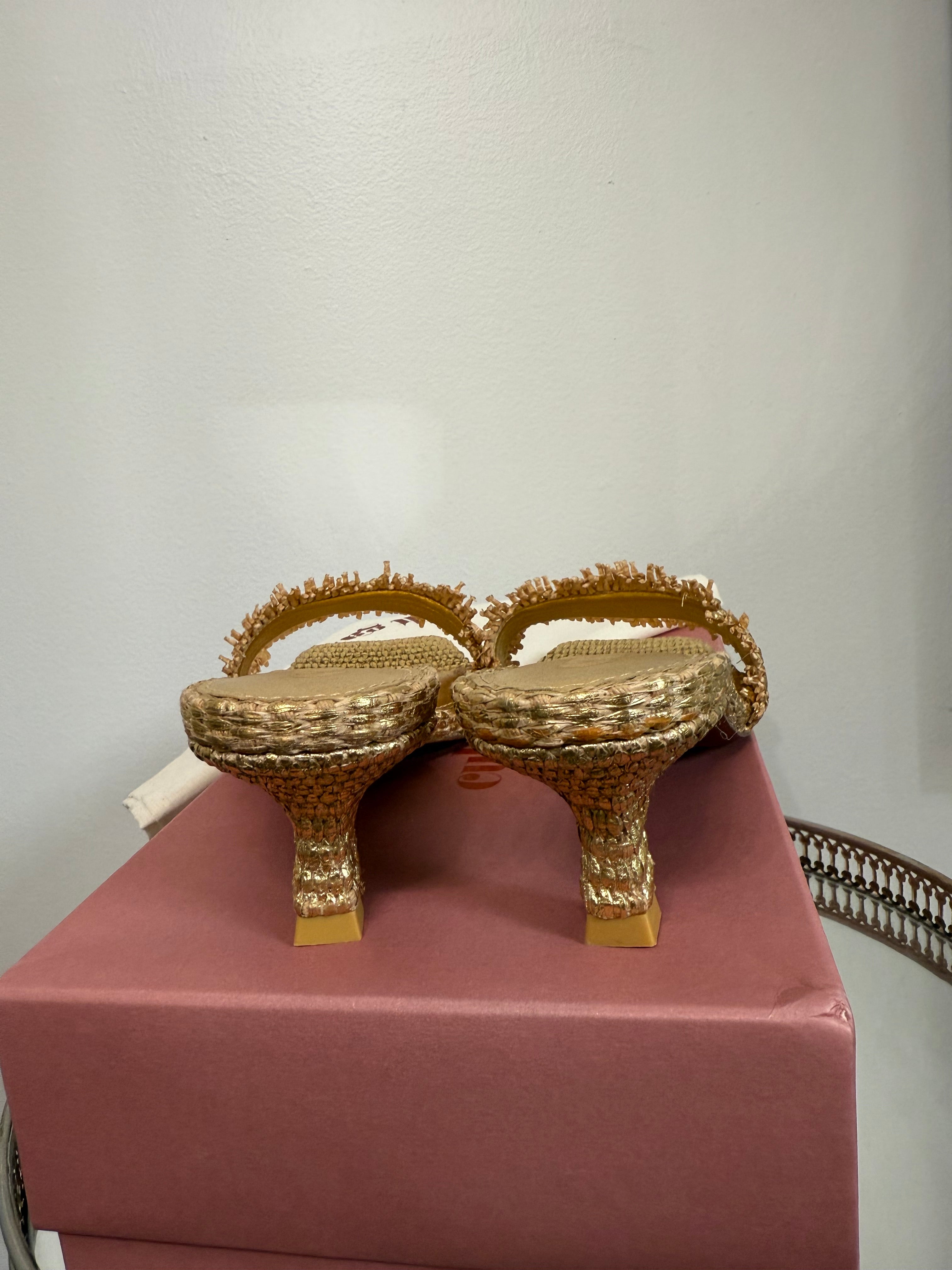 Cult Gaia Ada Frayed Kitten Mule Sandals