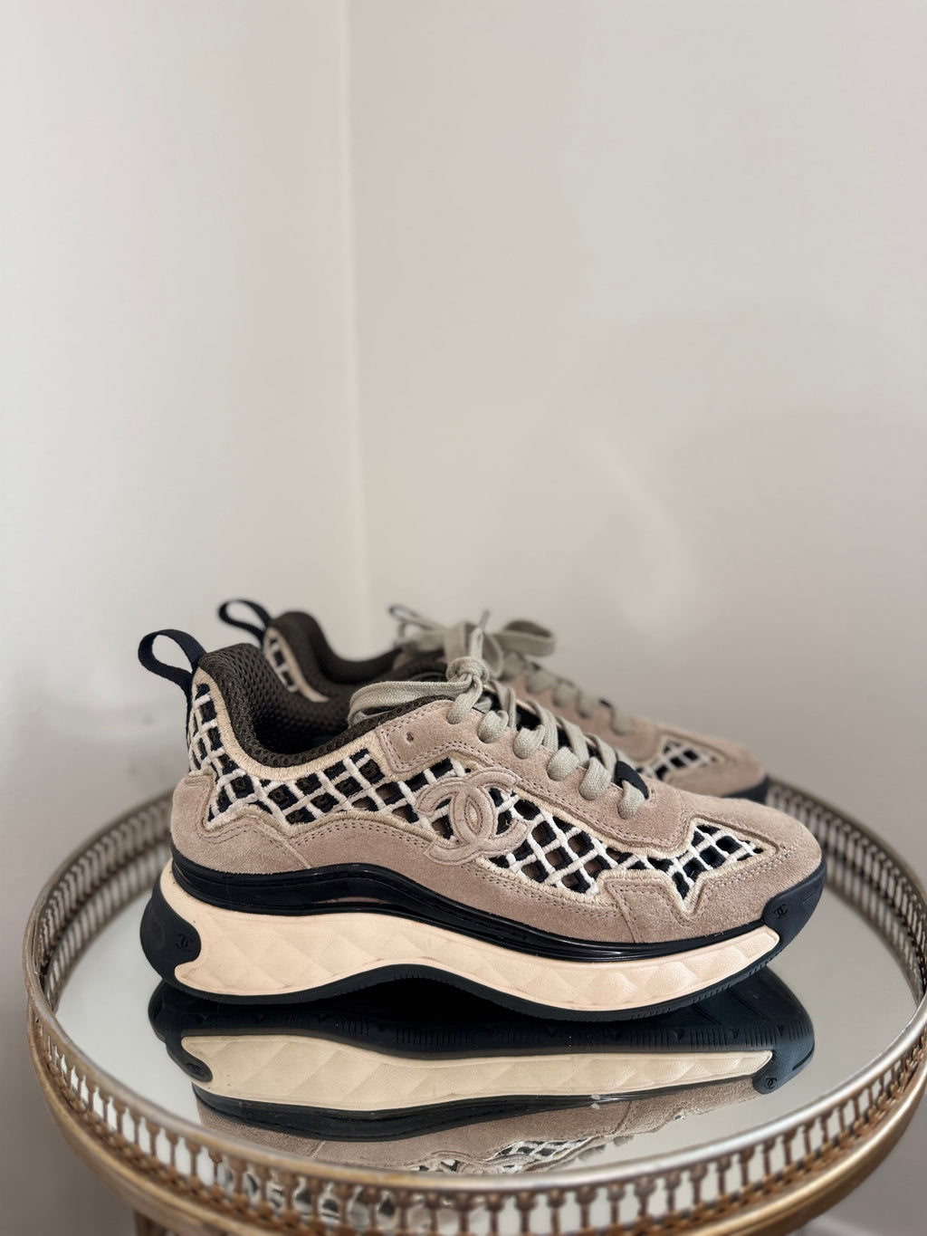 Chanel suede CC interlocking sneakers with Open net