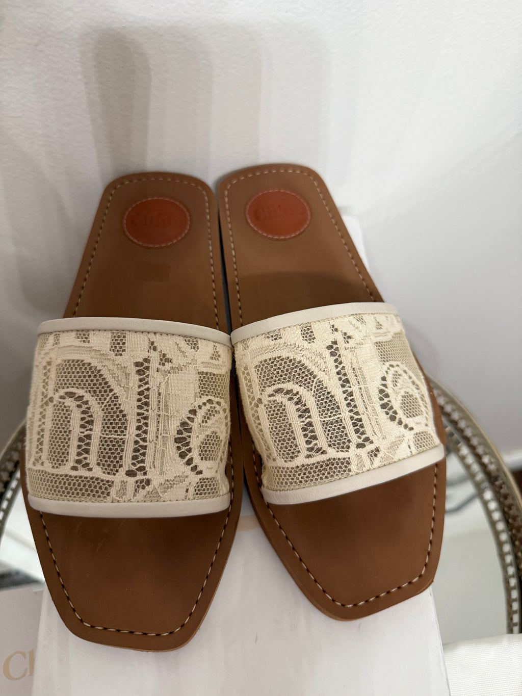 Chloe Lace Trim Embellishment Slides