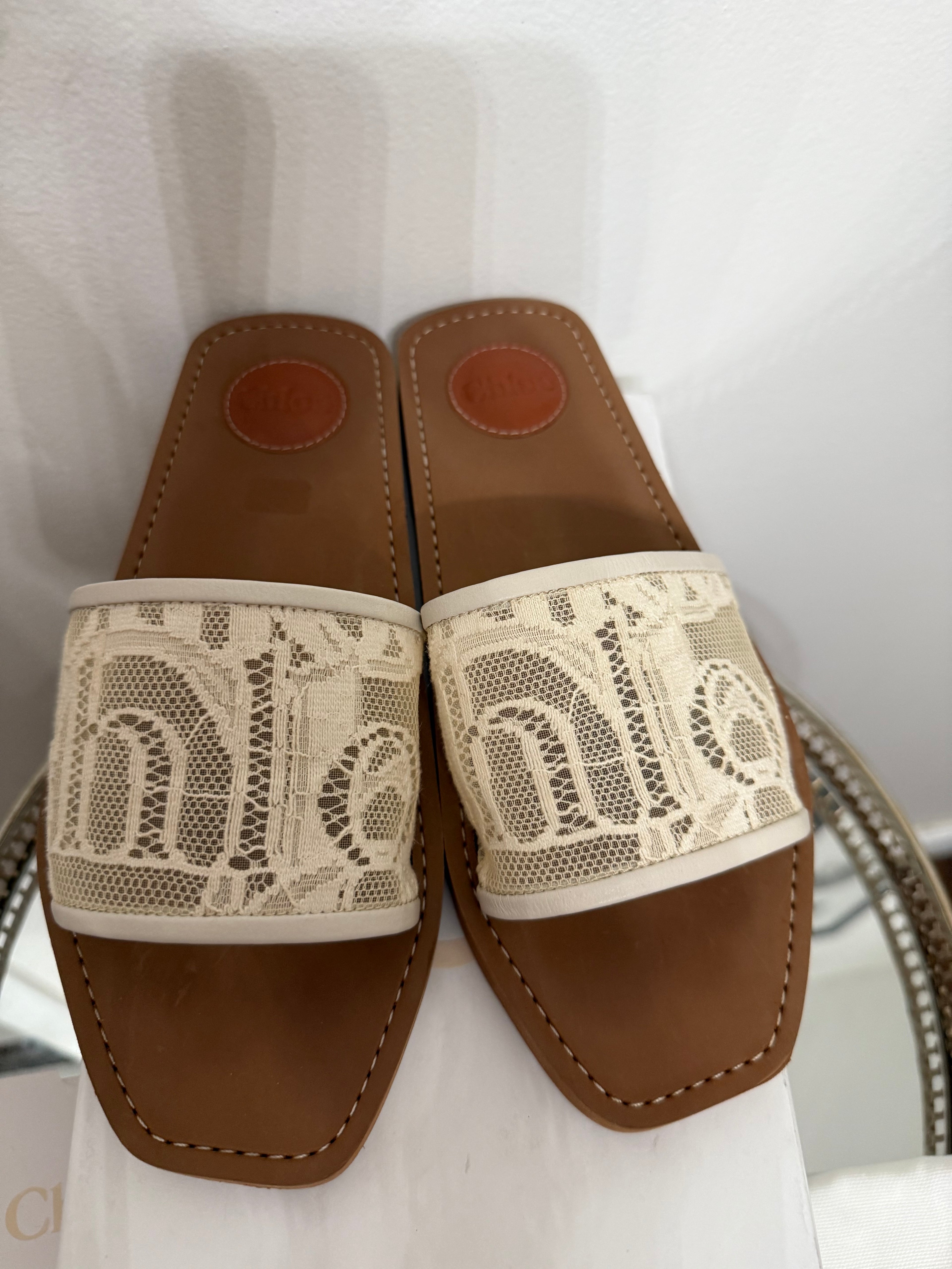 Chloe Lace Trim Embellishment Slides