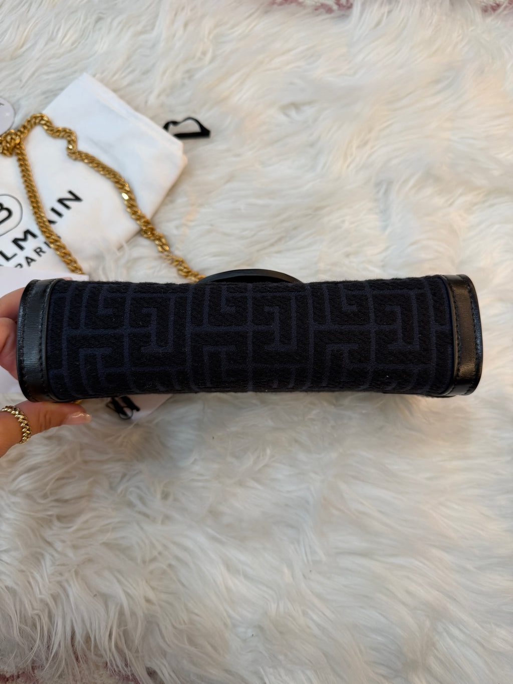 BALMAIN B-BUZZ 23 JACQUARD CLUTCH SHOULDER BAG