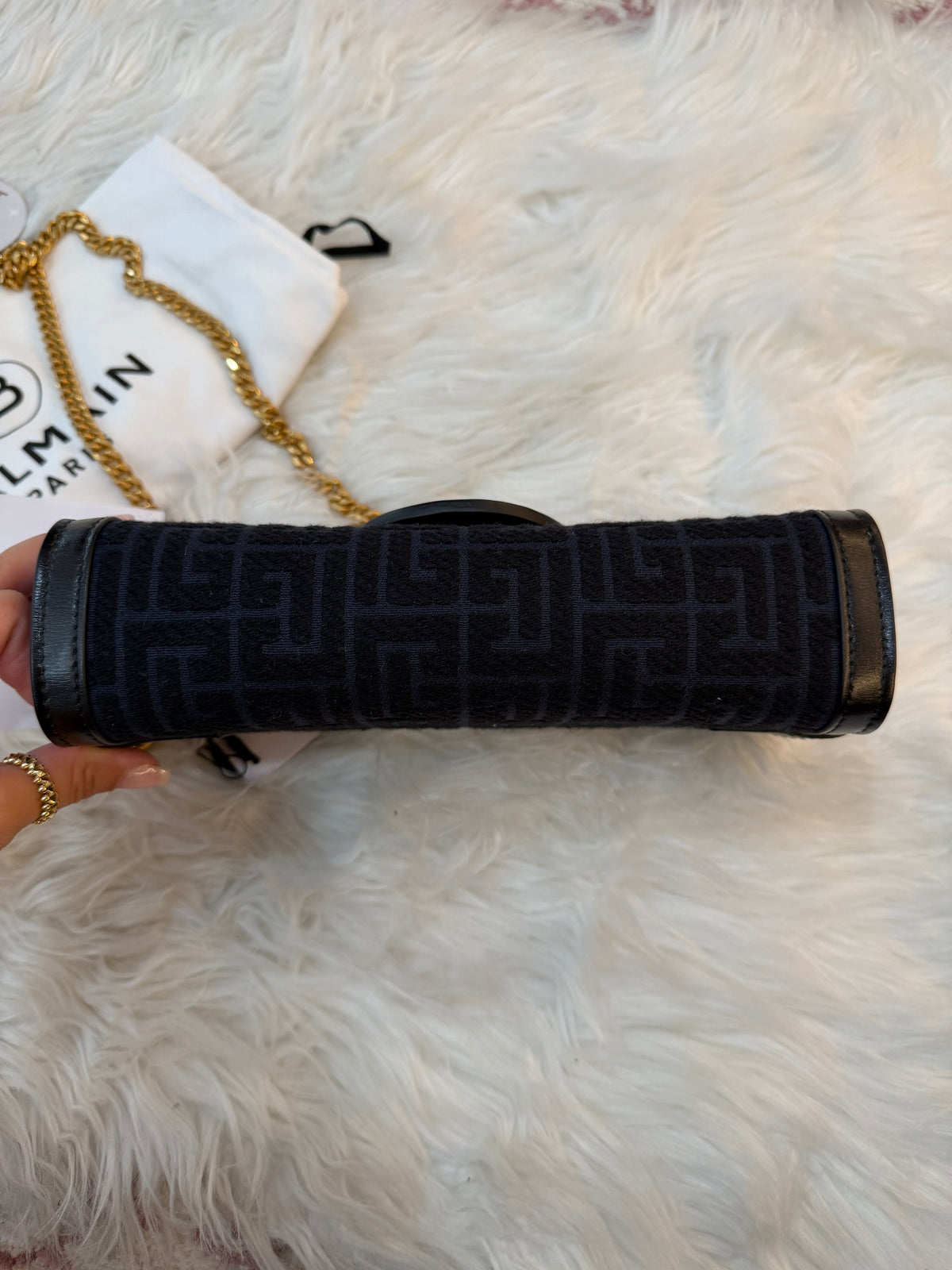 BALMAIN B-BUZZ 23 JACQUARD CLUTCH SHOULDER BAG