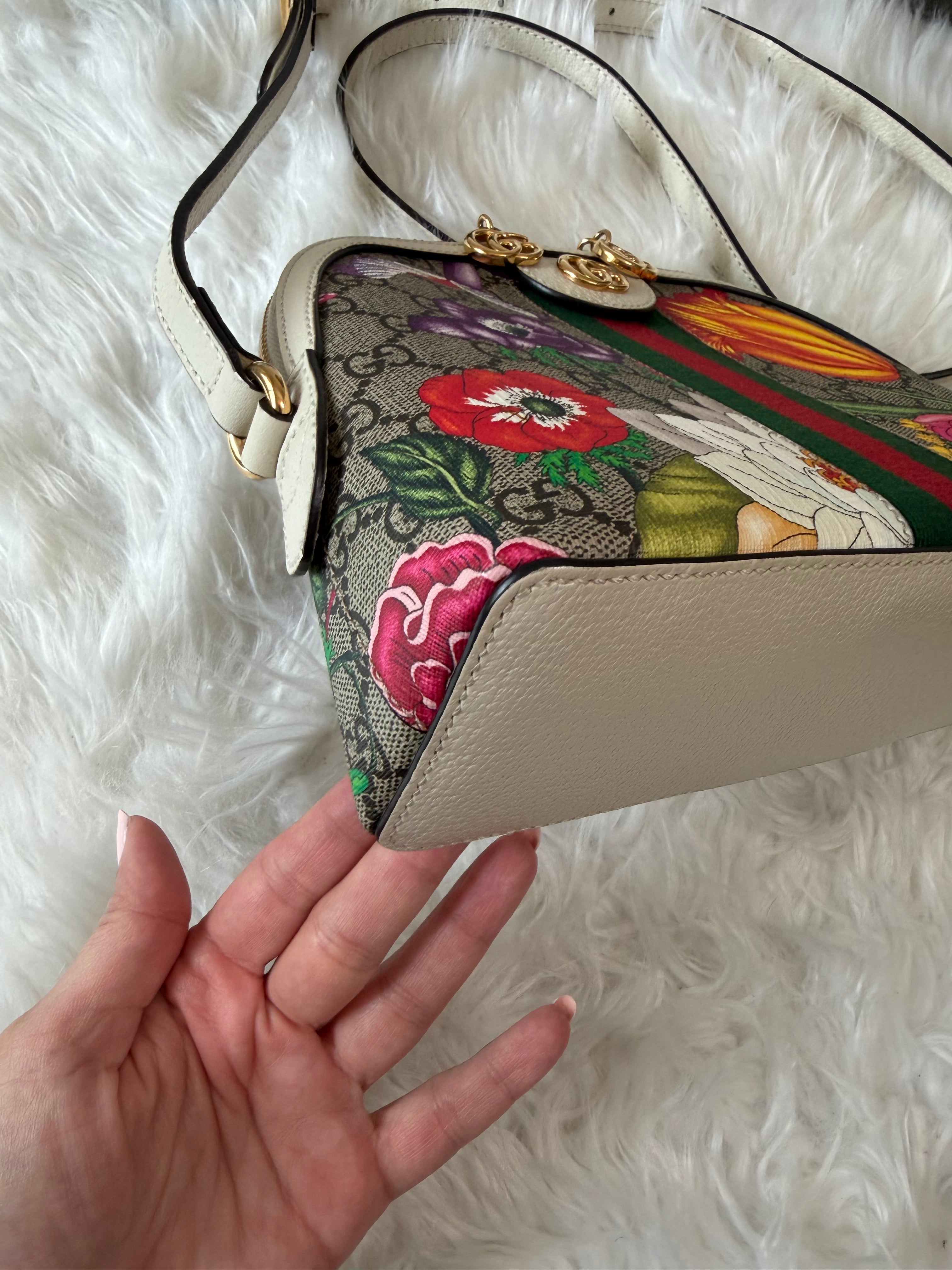 GUCCI SMALL GG SUPREME WEB FLORA OPHIDIA DOME CROSSBODY BAG