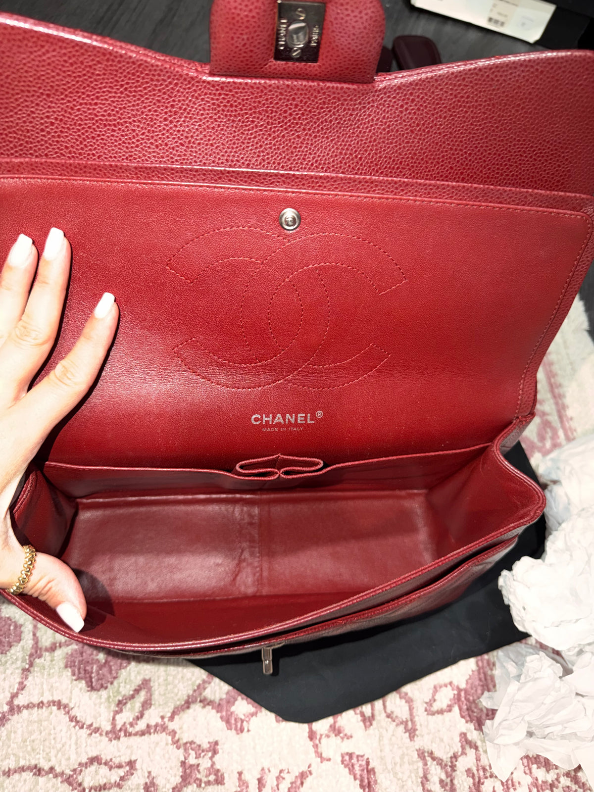 CHANEL DOUBLE CLASSIC FLAP JUMBO IN CAVIAR LEATHER