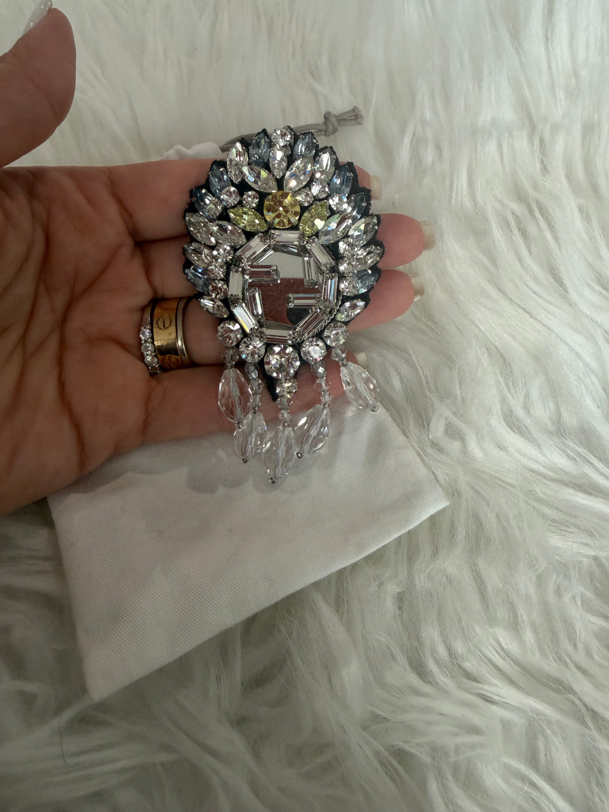 GUCCI CRYSTAL AND BEAD G BROOCH