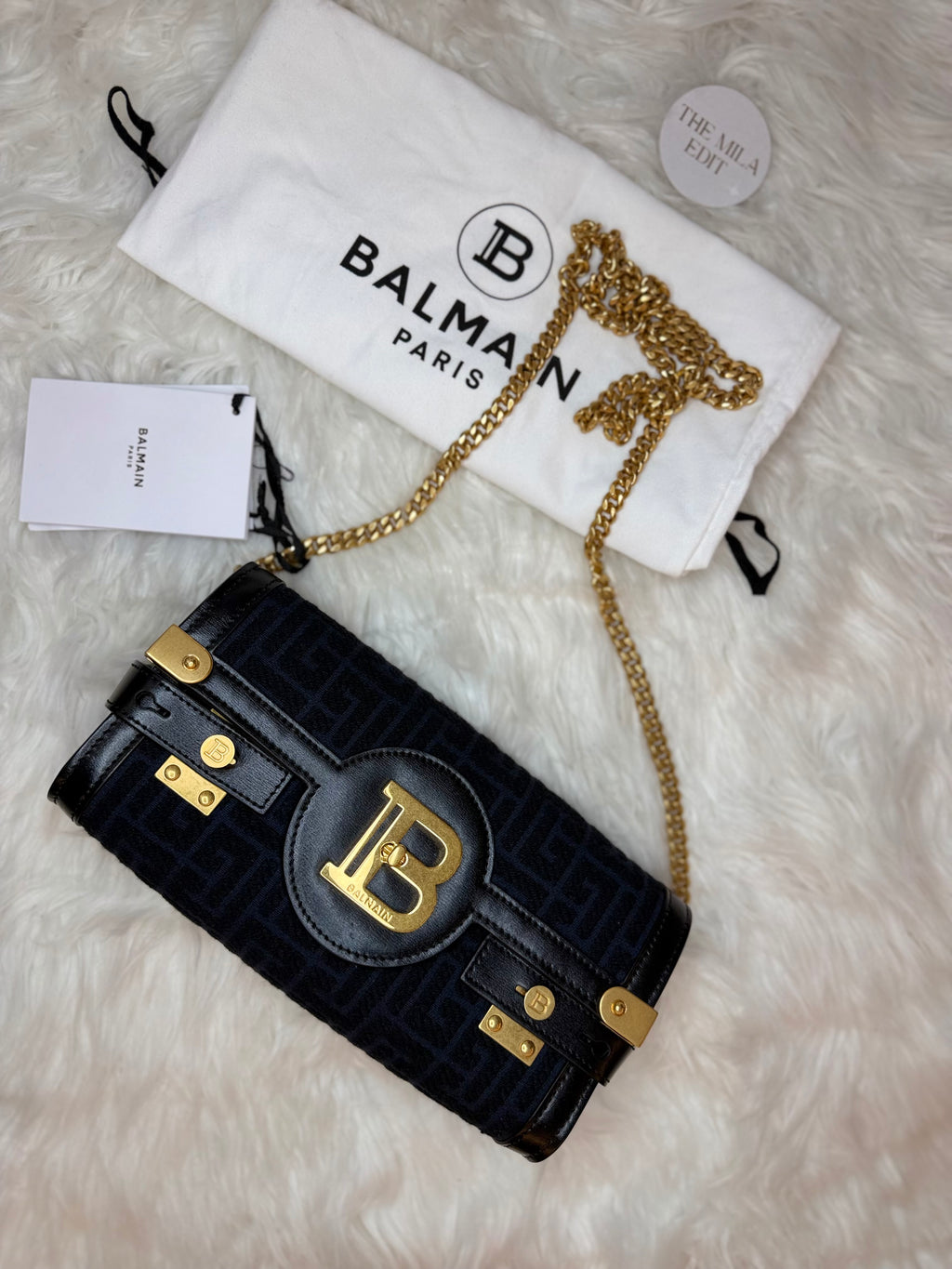 BALMAIN B-BUZZ 23 JACQUARD CLUTCH SHOULDER BAG