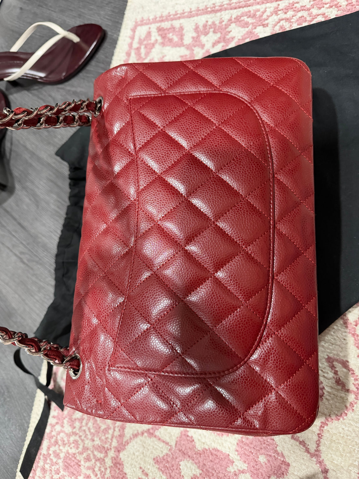 CHANEL DOUBLE CLASSIC FLAP JUMBO IN CAVIAR LEATHER