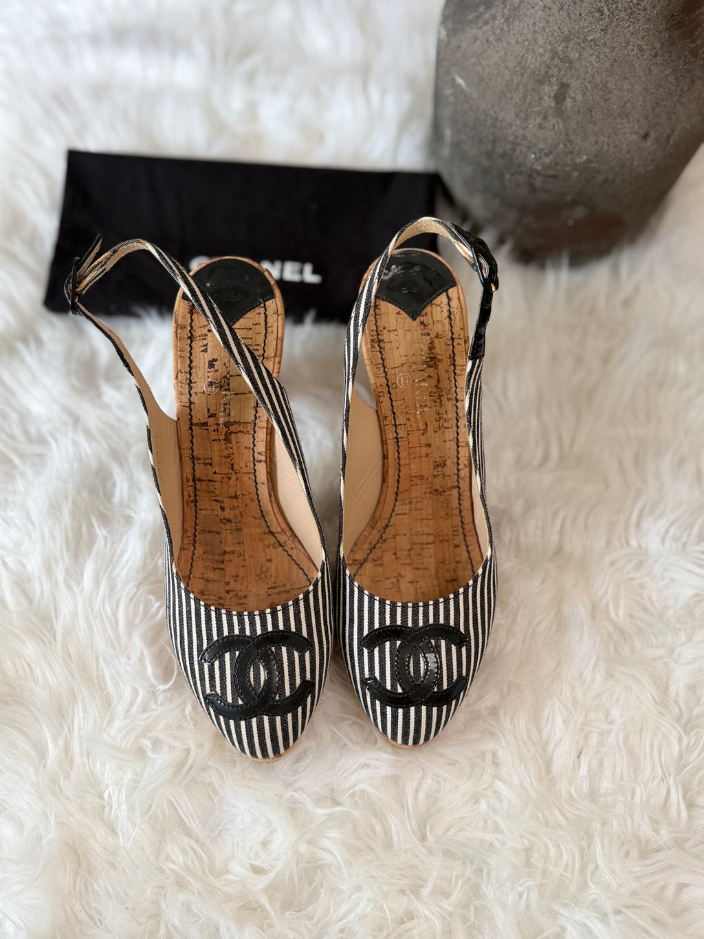 CHANEL INTERLOCKING CC STRIPED SLINGBACK
