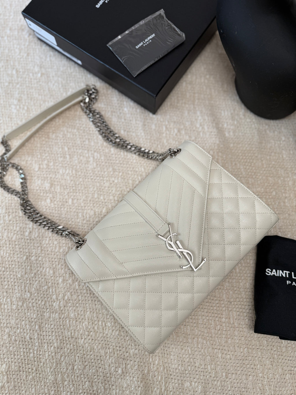 SAINT LAURENT MEDIUM ENVELOPE BAG QUILTED GRAIN LEATHER