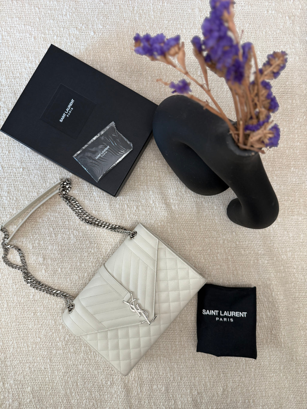 SAINT LAURENT MEDIUM ENVELOPE BAG QUILTED GRAIN LEATHER