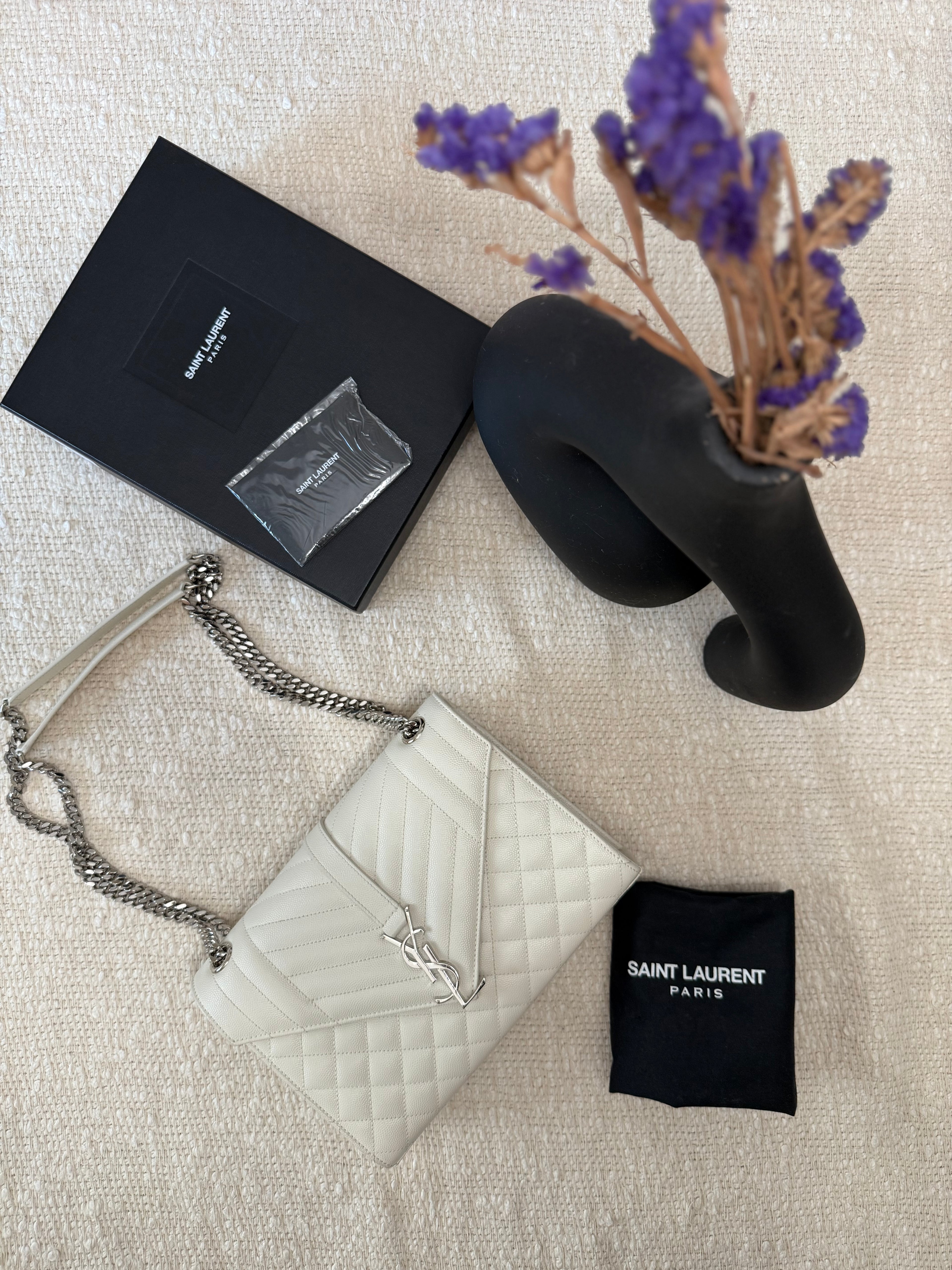 SAINT LAURENT MEDIUM ENVELOPE BAG QUILTED GRAIN LEATHER