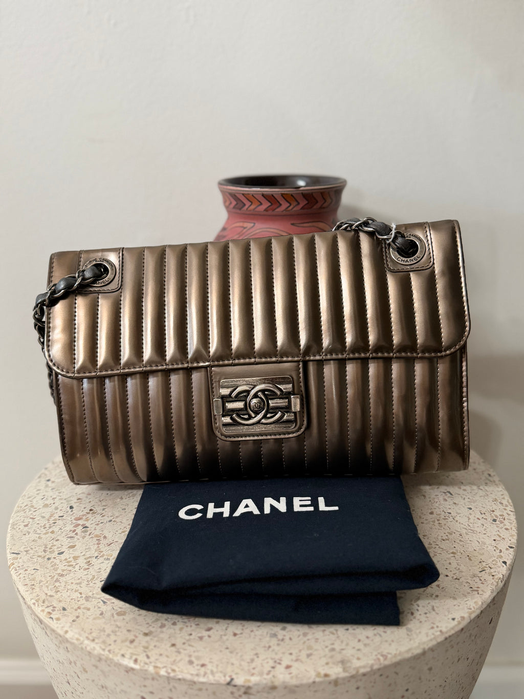 CHANEL MAHARAJA EXPRESS METALLIC PATENT FLAP WITH RHW