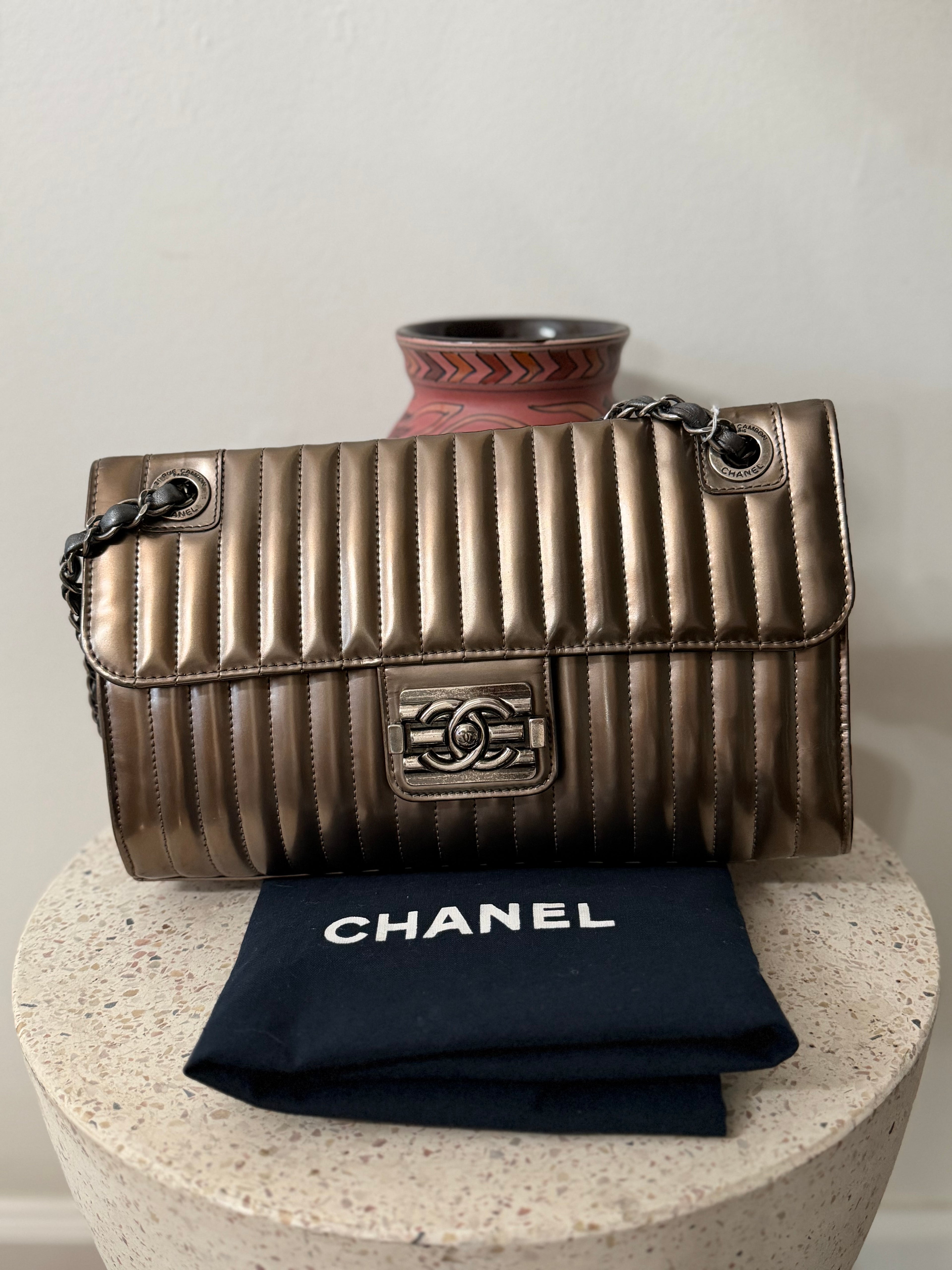 CHANEL MAHARAJA EXPRESS METALLIC PATENT FLAP WITH RHW