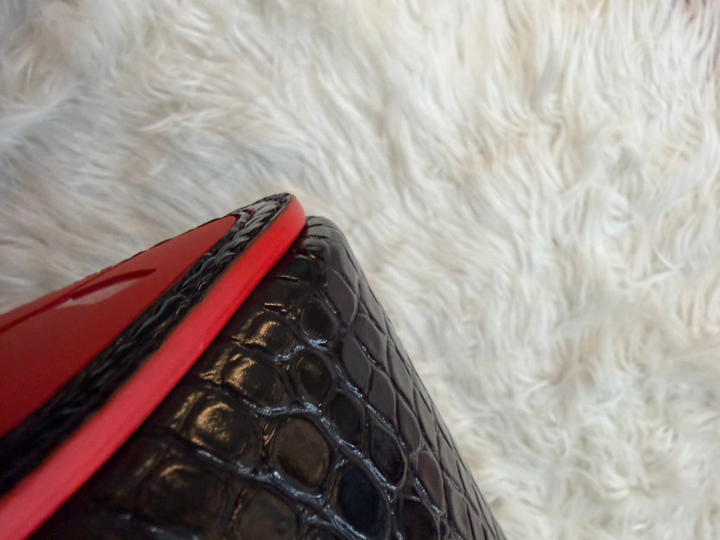 CHRISTIAN LOUBOUTIN CABATA CROC EMBOSSED LEATHER TOTE BAG