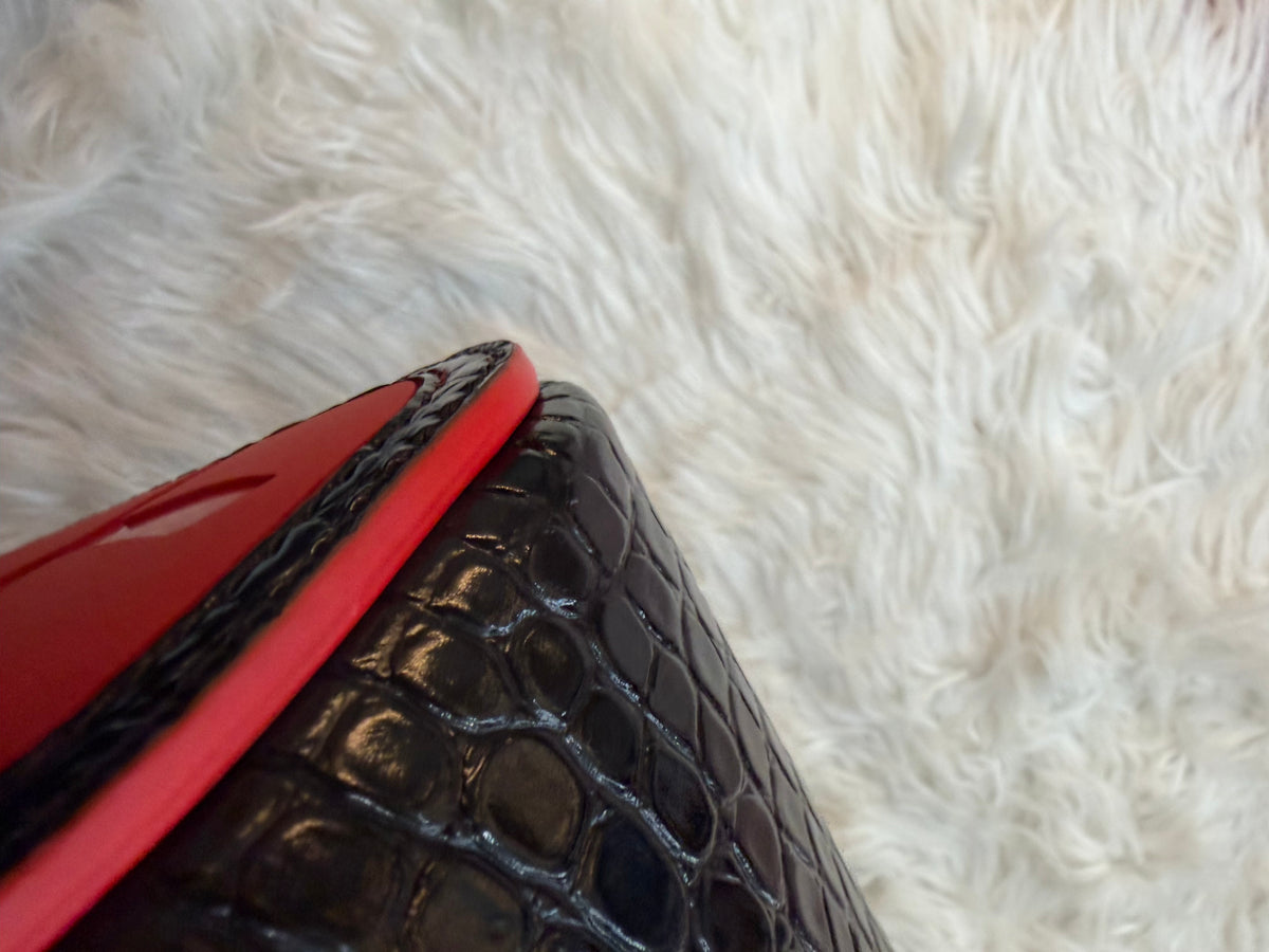 CHRISTIAN LOUBOUTIN CABATA CROC EMBOSSED LEATHER TOTE BAG