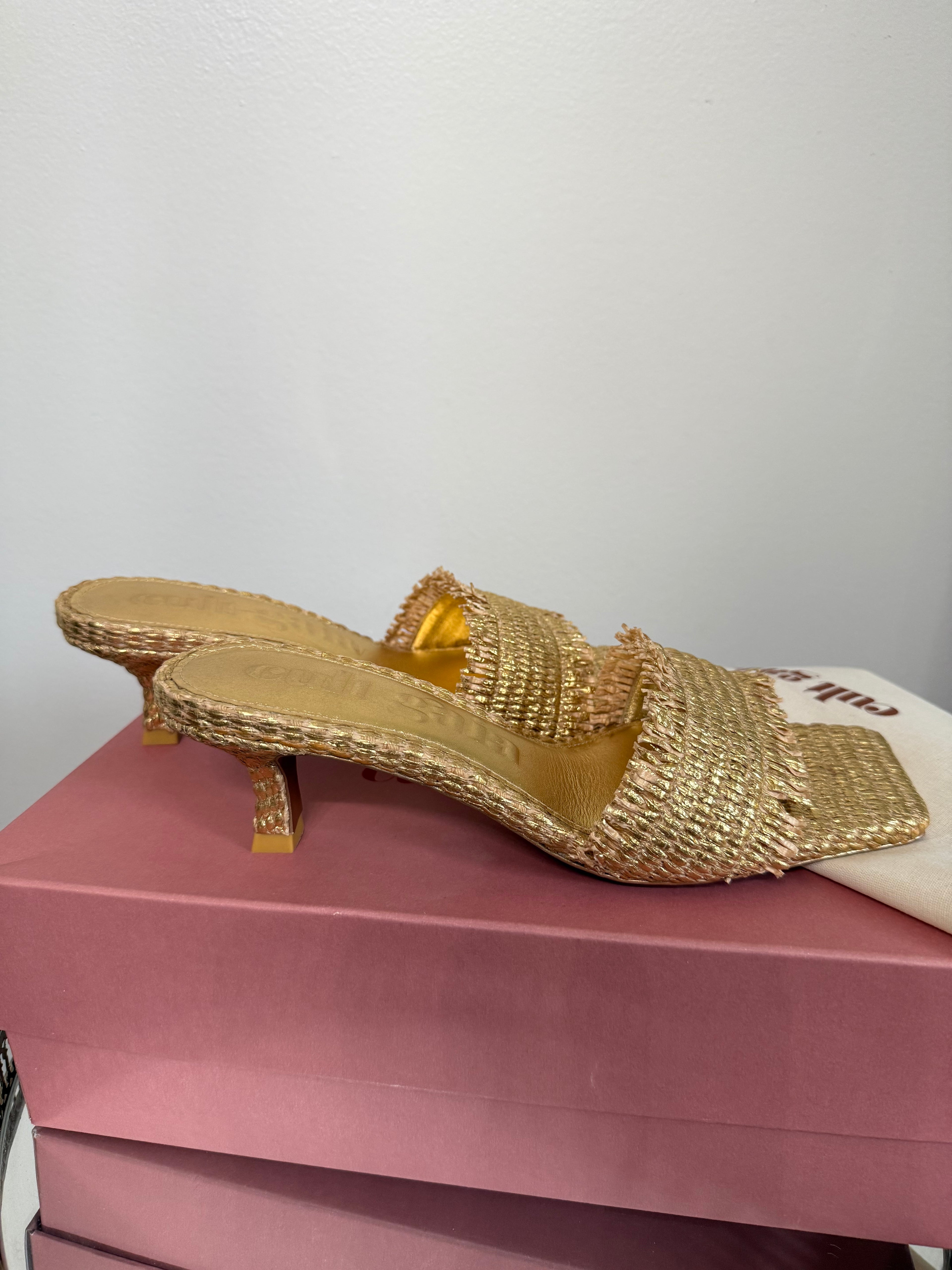 Cult Gaia Ada Frayed Kitten Mule Sandals