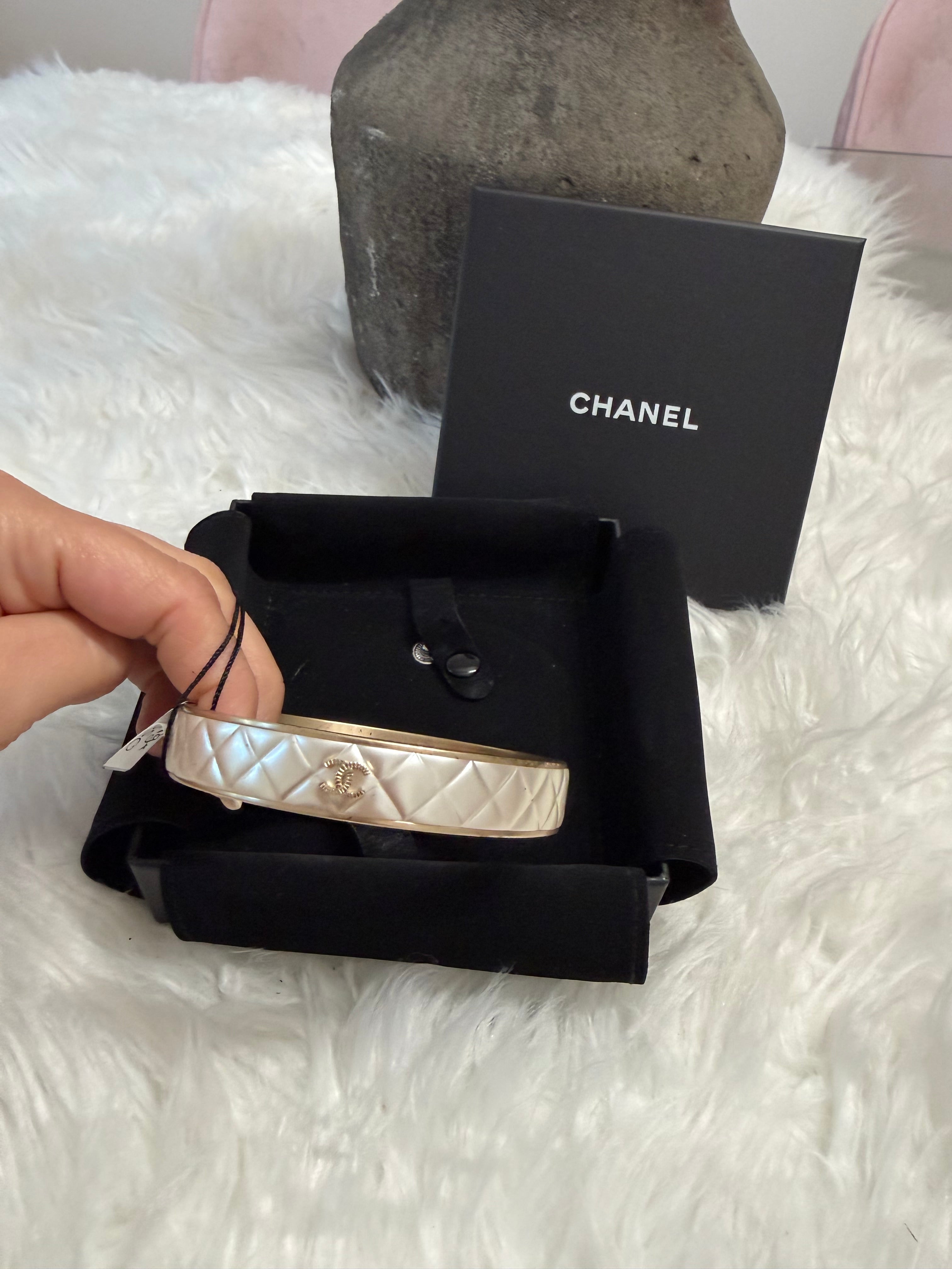 CHANEL CC COMPOSITE GOLD TONE BANGLE