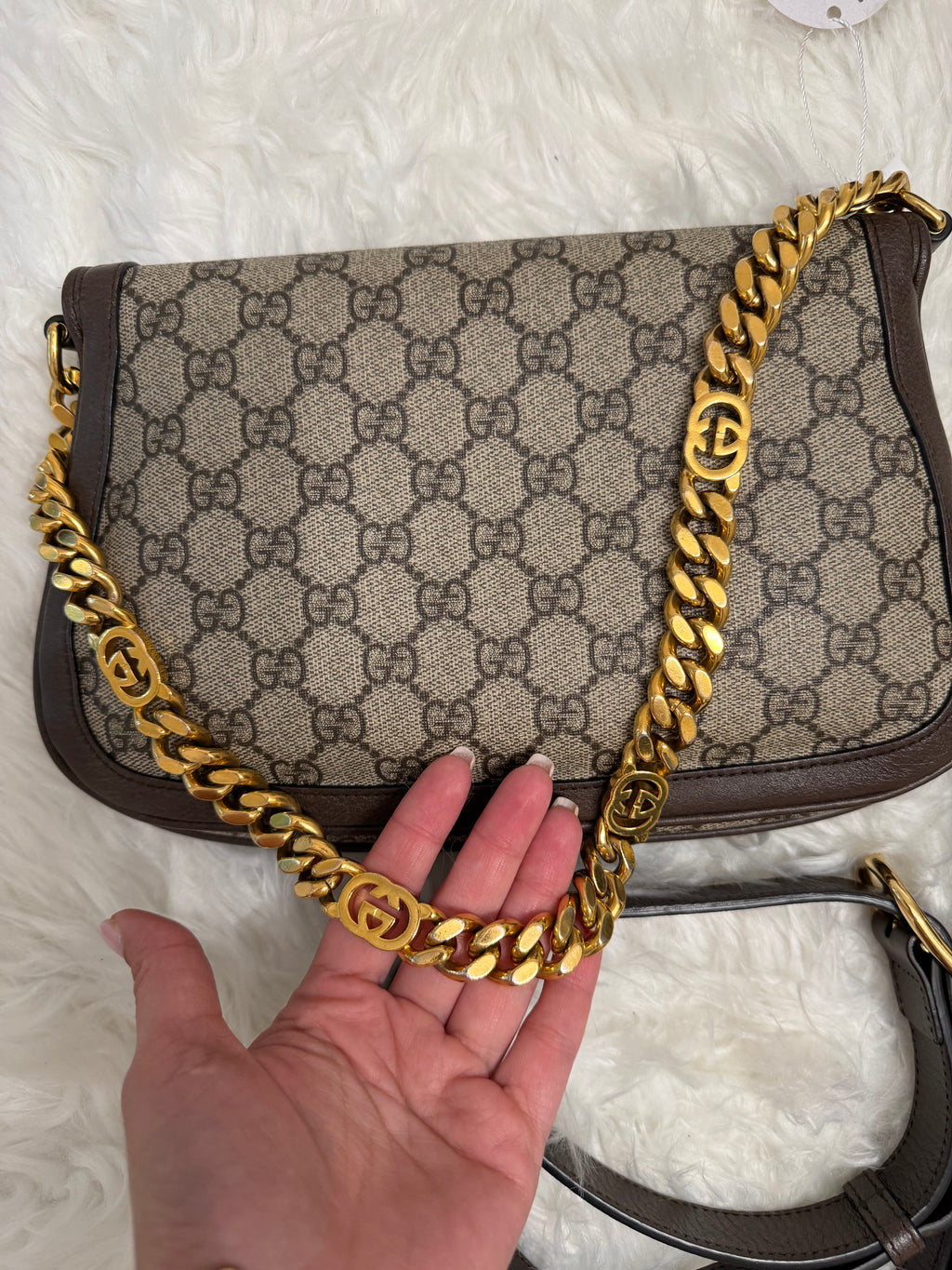 GUCCI BLONDIE NM CHAIN FLAP WITH LONGER STRAP IN CANVAS
