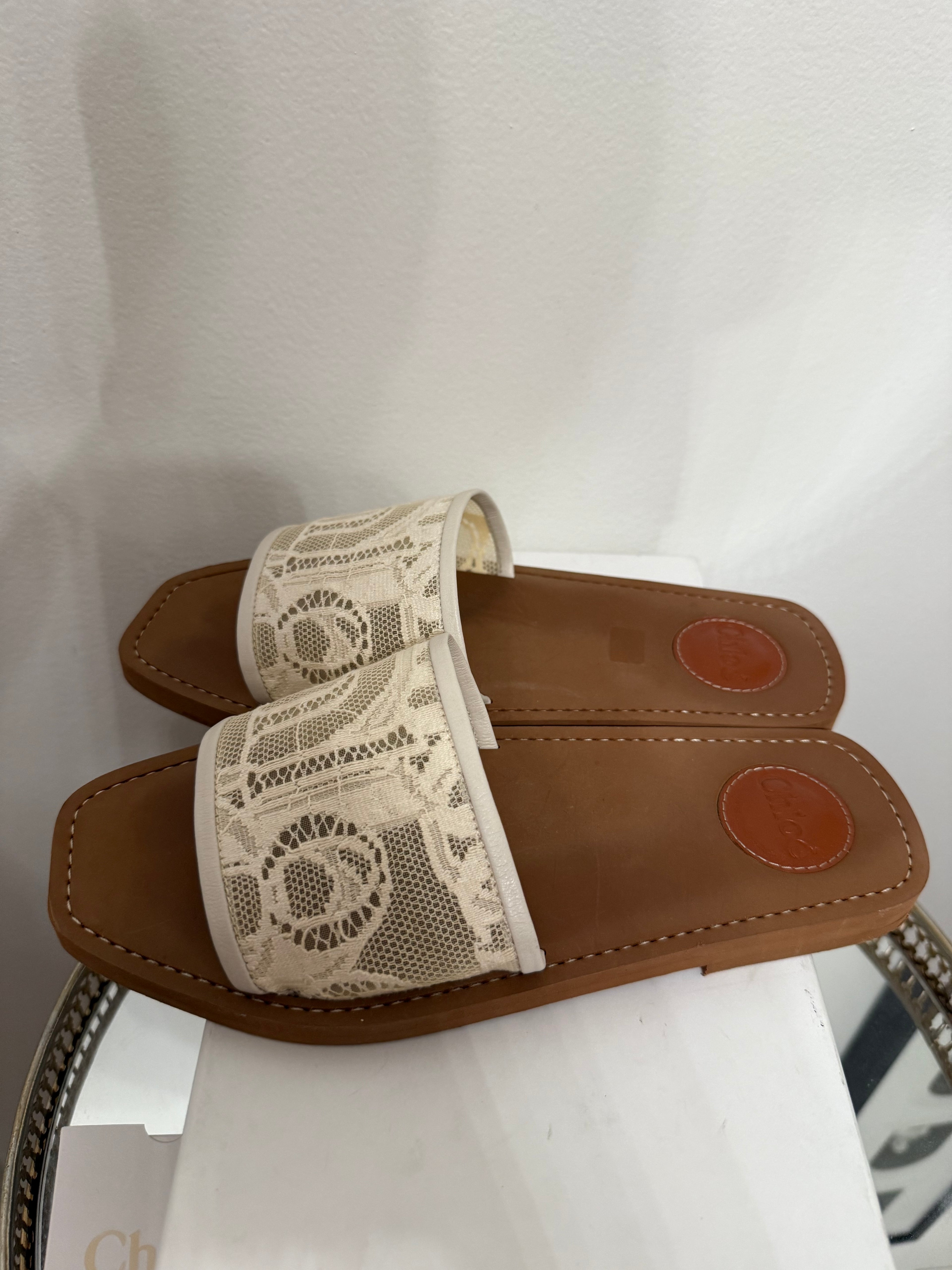Chloe Lace Trim Embellishment Slides