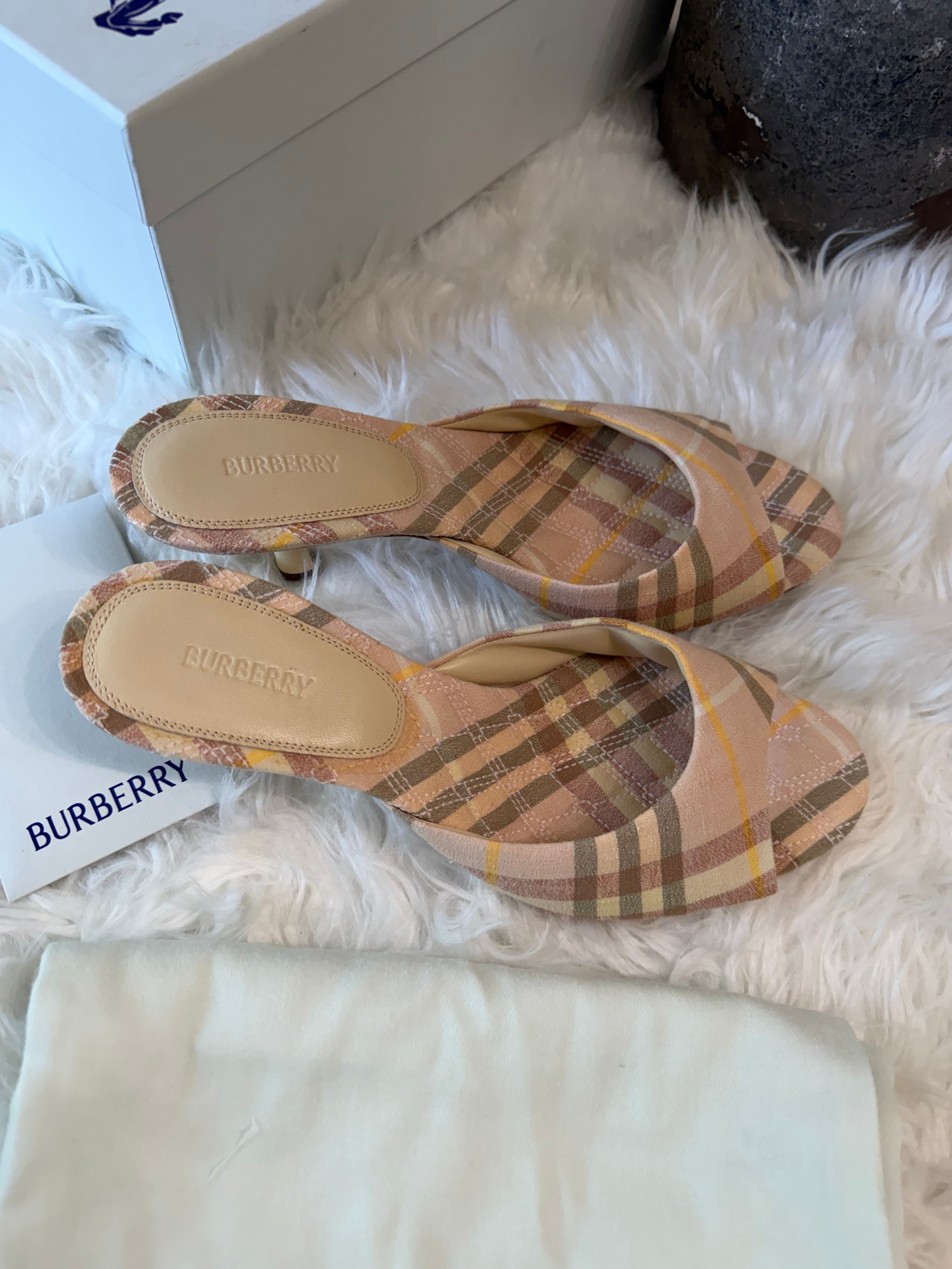 BURBERRY MEWS CHECKED SLIP ON MULES