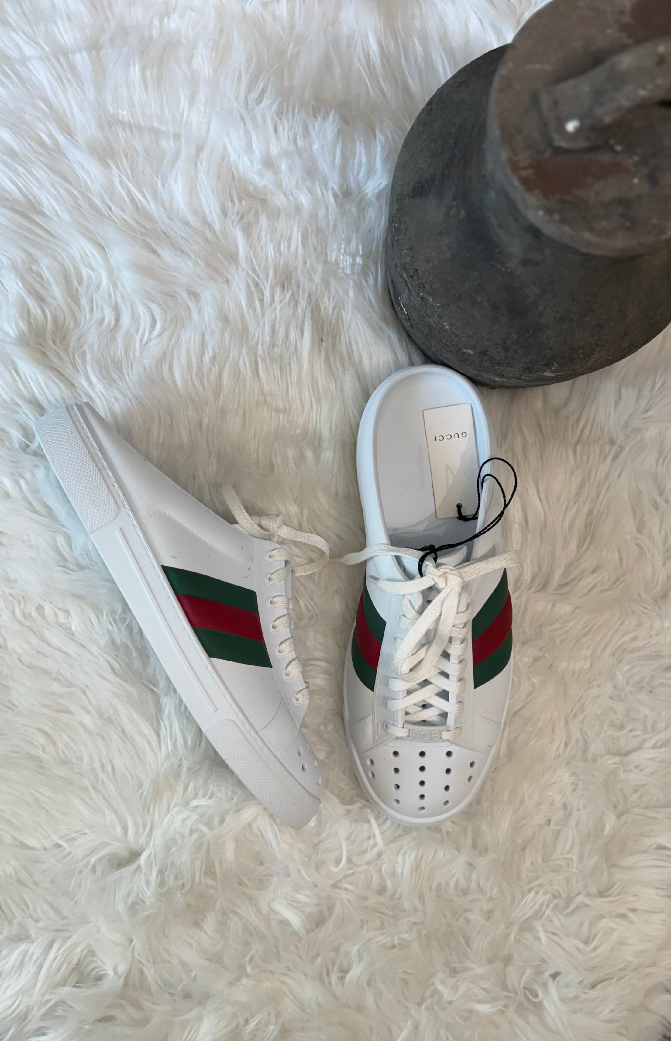 GUCCI RUBBER ACE MULES OPEN BACK