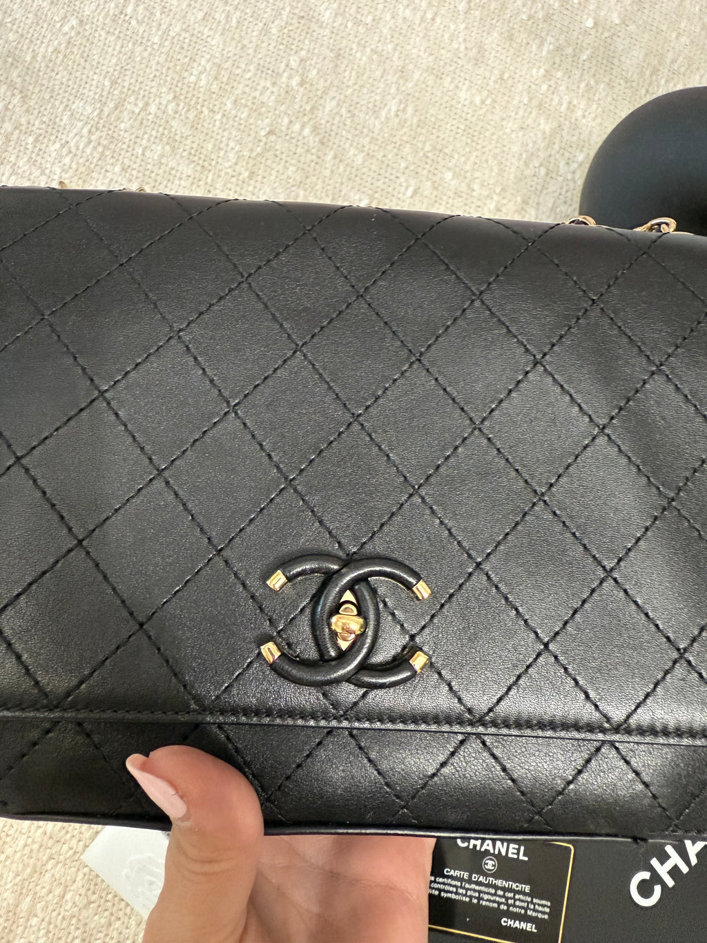 CHANEL Calfskin MEDIUM ALL STITCHED CC FLAP BAG
