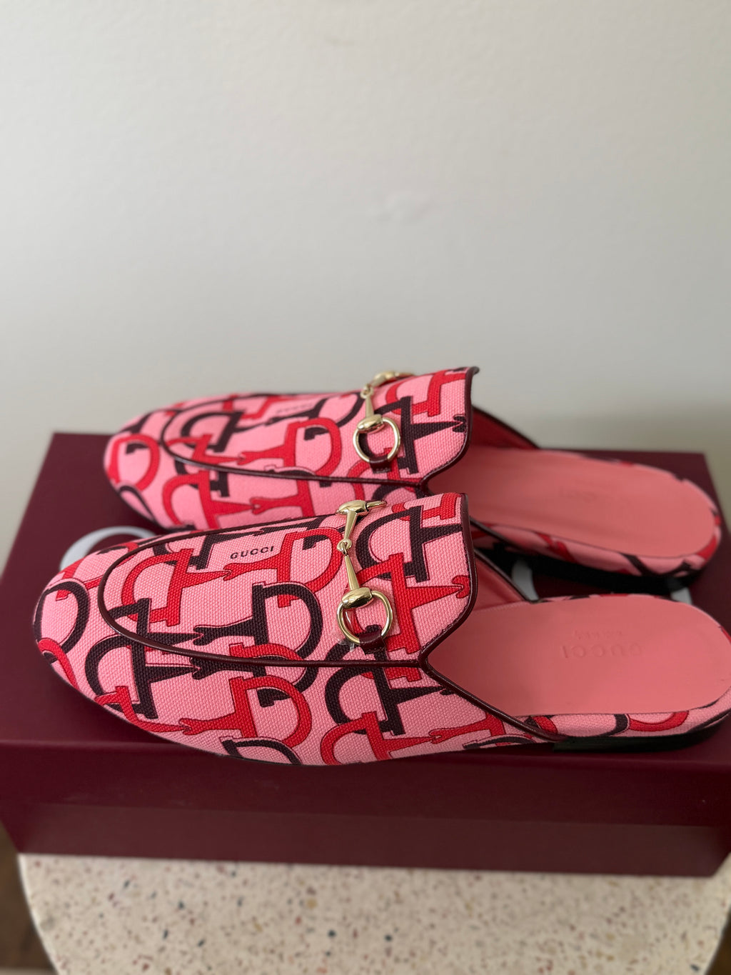 GUCCI PRINCETOWN HORSEBIT PRINT LOAFER MULES