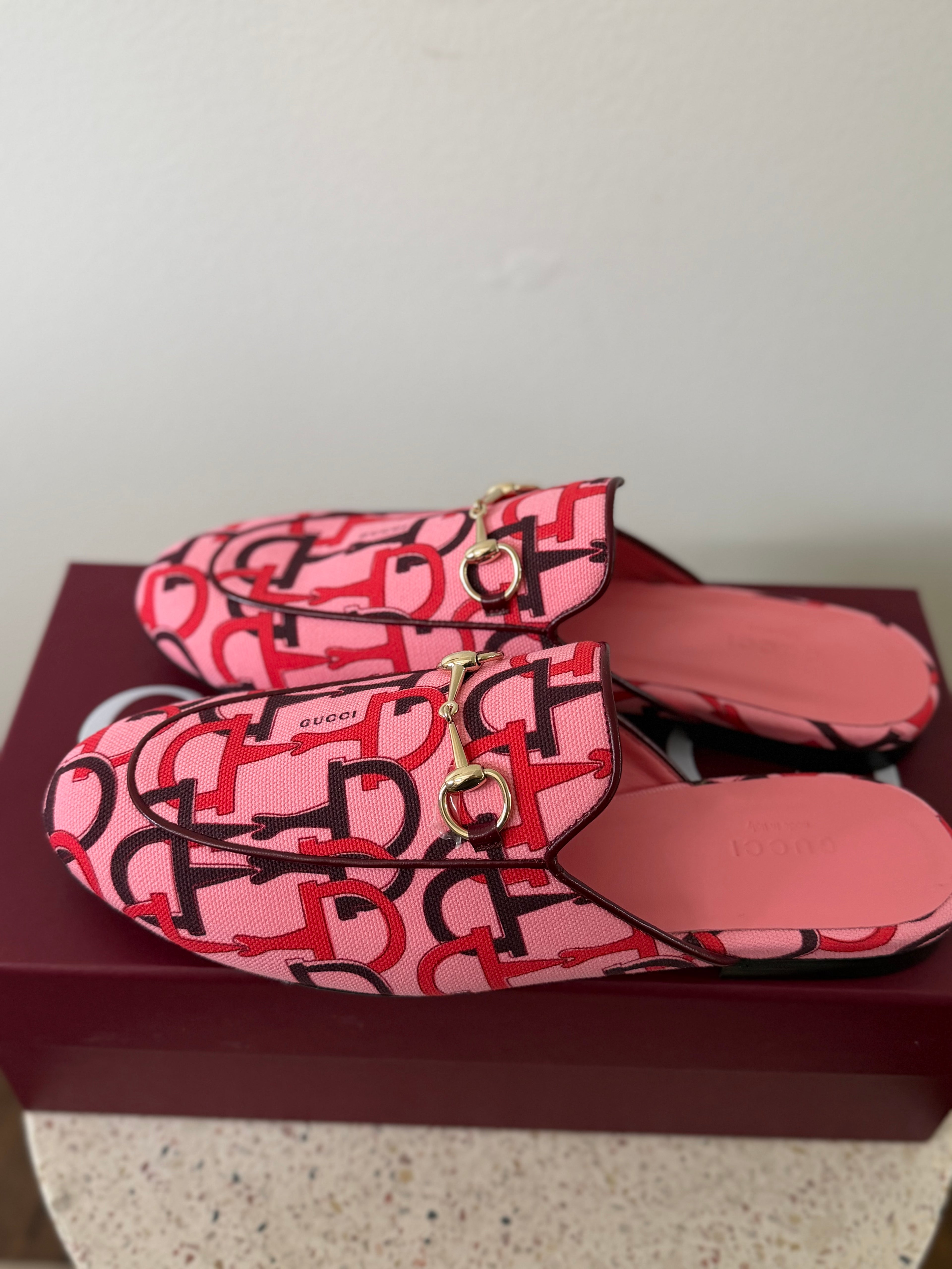 GUCCI PRINCETOWN HORSEBIT PRINT LOAFER MULES
