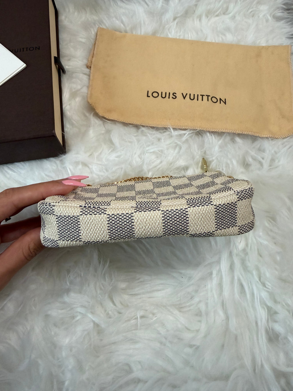 LOUIS VUITTON MINI POCHETTE DAMIER AZUR CANVAS LEATHER