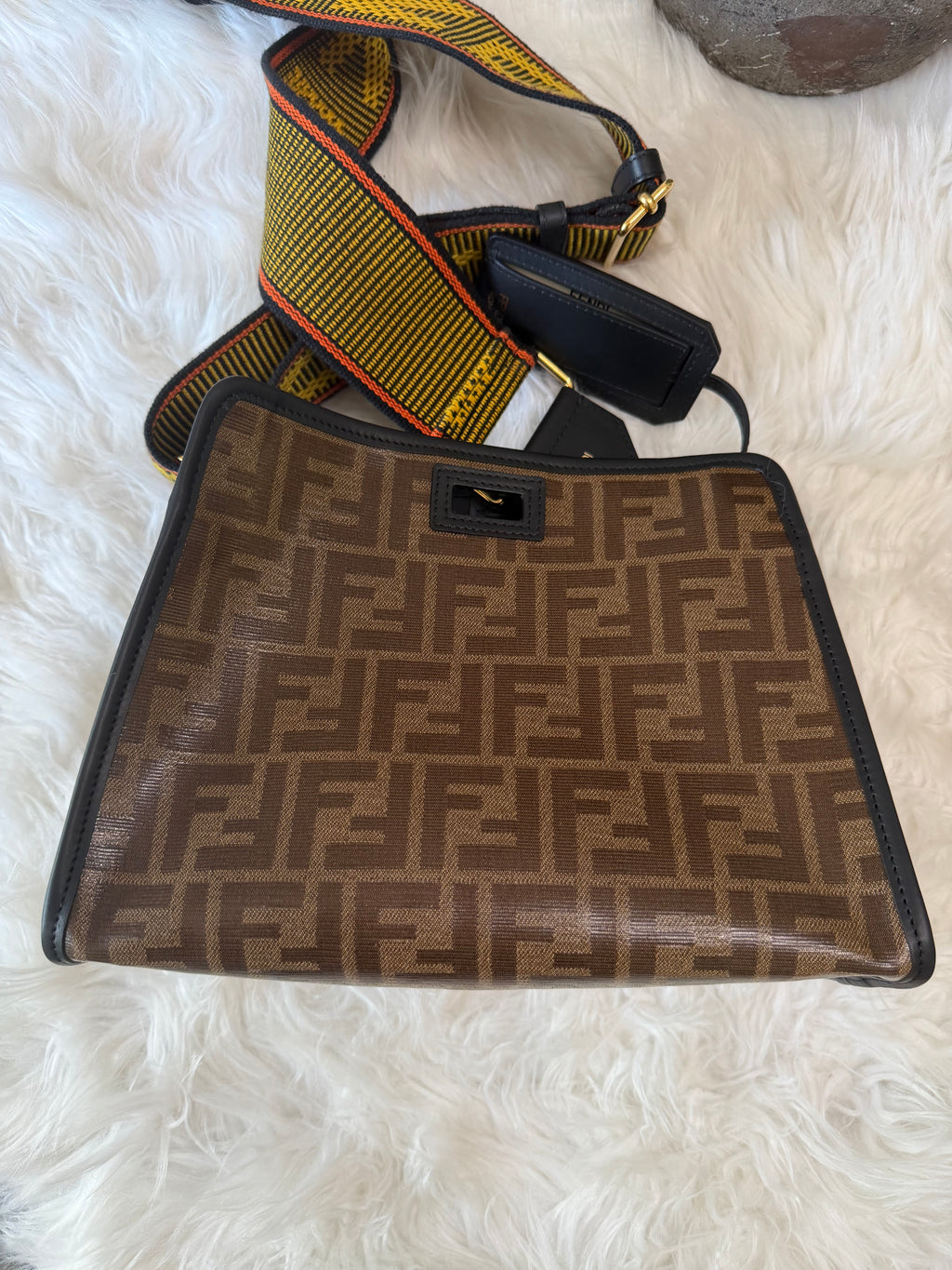 FENDI ZUCCA PRINT DEFENDER CANVAS WITH GUITAR STRAP
