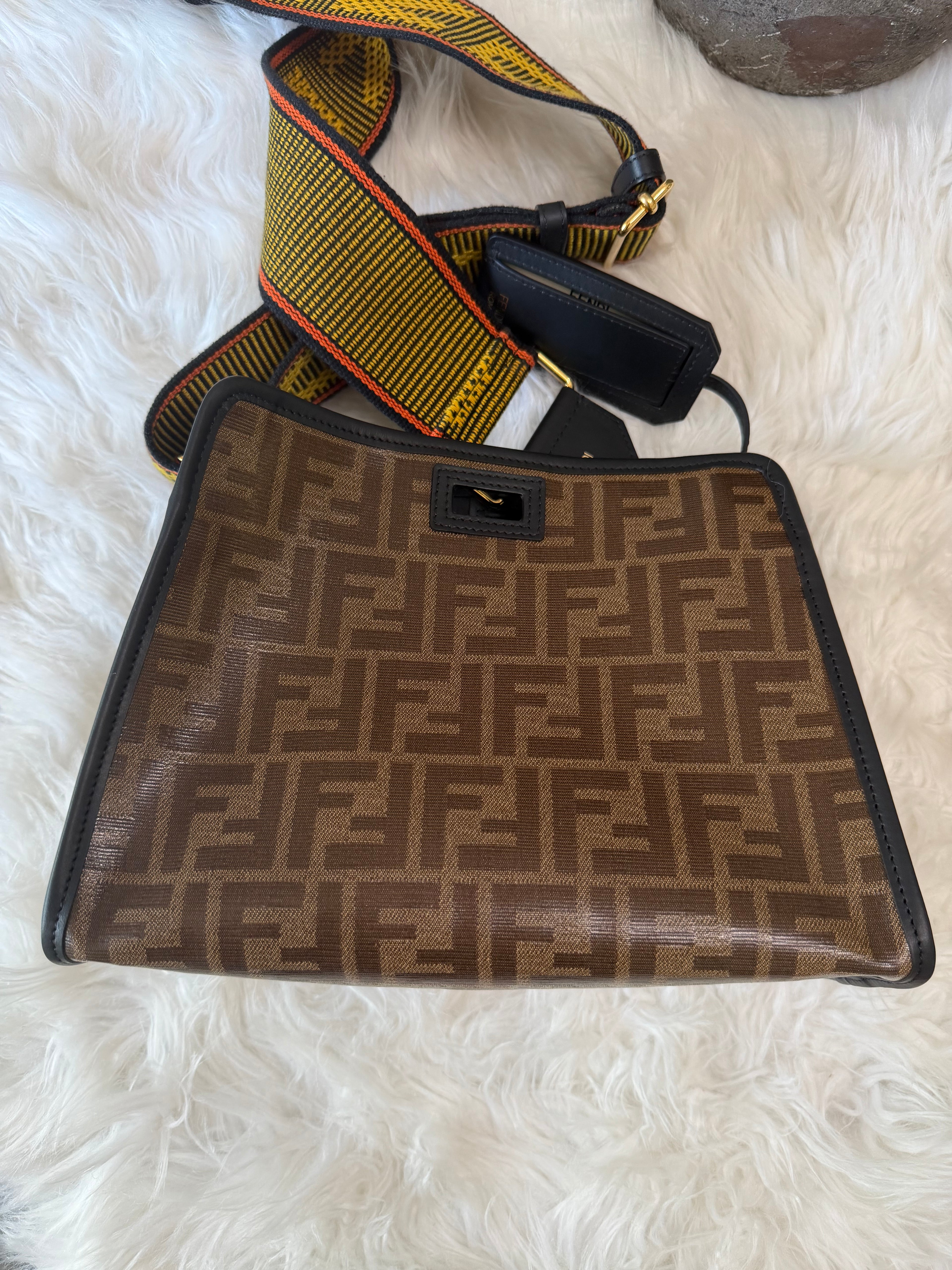 FENDI ZUCCA PRINT DEFENDER CANVAS WITH GUITAR STRAP