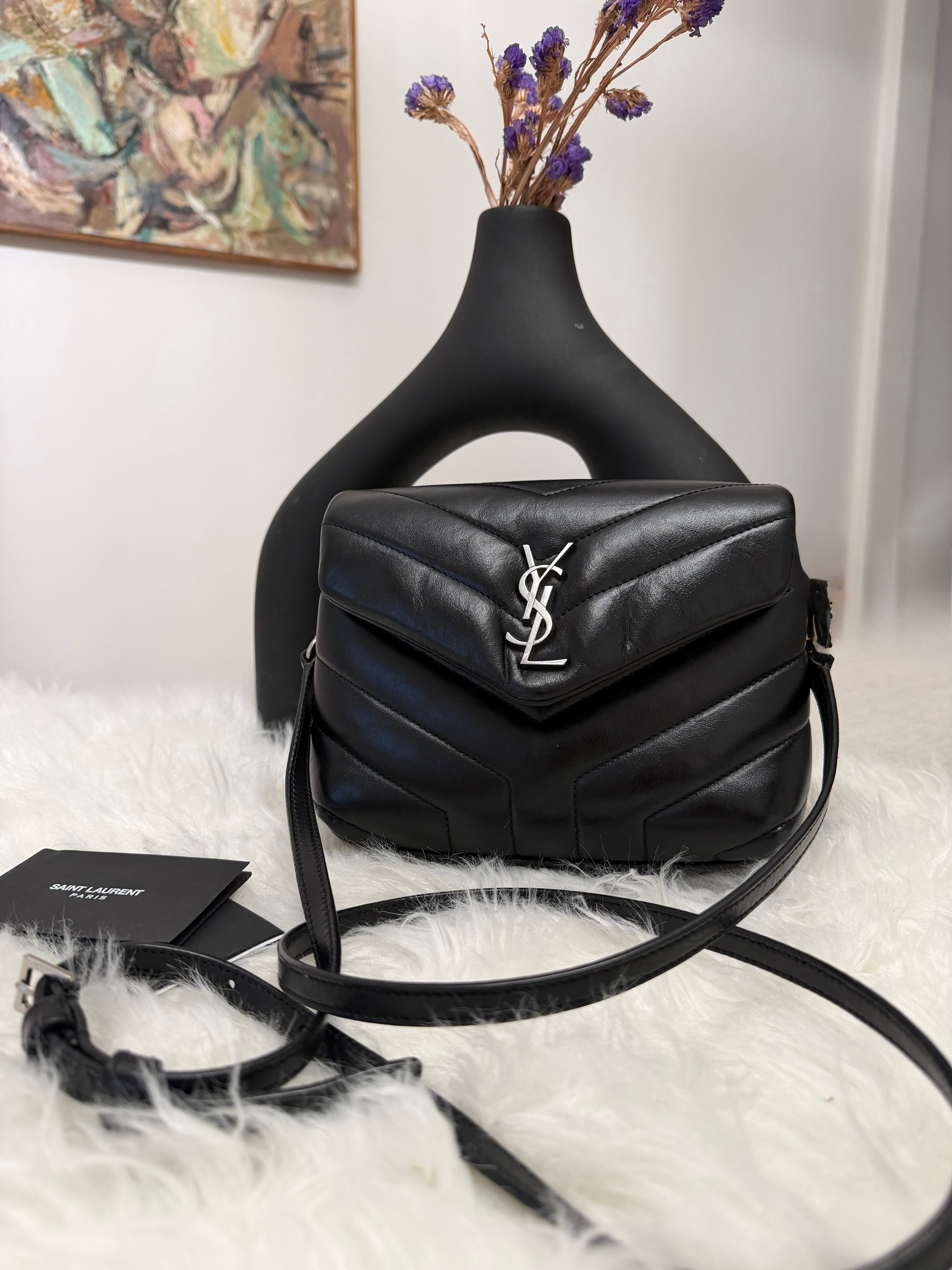 SAINT LAURENT Toy Loulou Calfskin Y Quilted Monogram Crossbody Bag