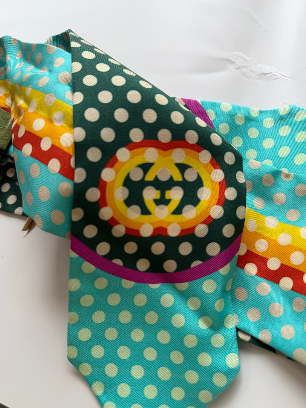 GUCCI GREEN POLKA DOT SILK HEADBAND