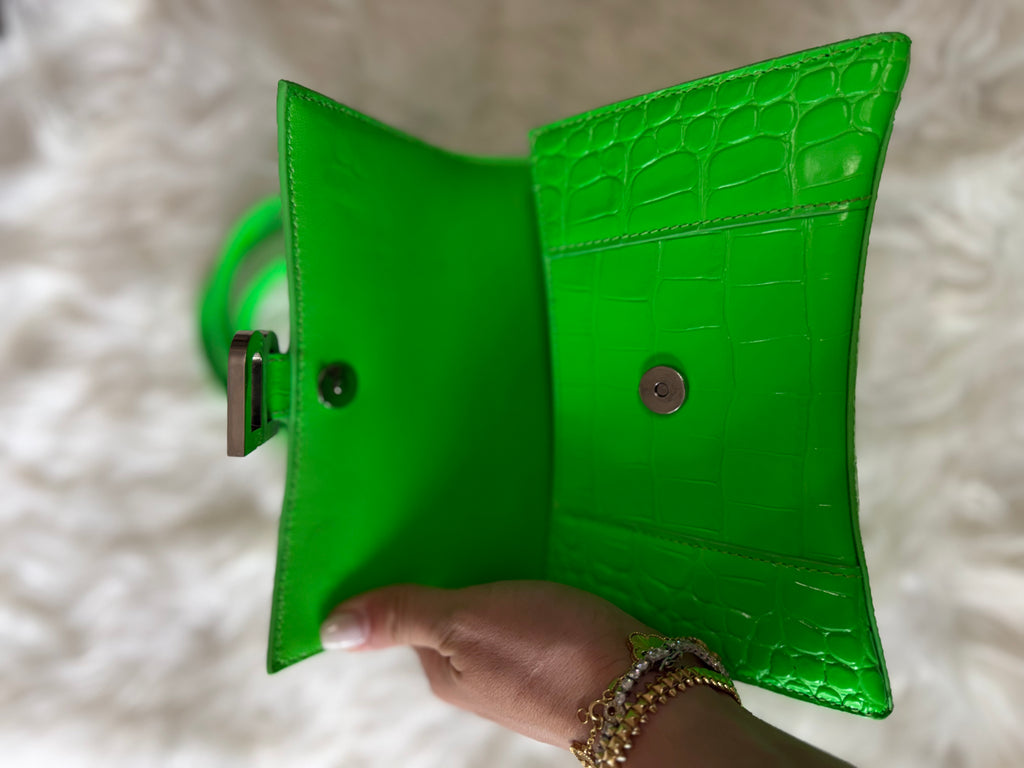 BALENCIAGA SHINY CROC EMBOSSED HOURGLASS TOP HANDEL BAG