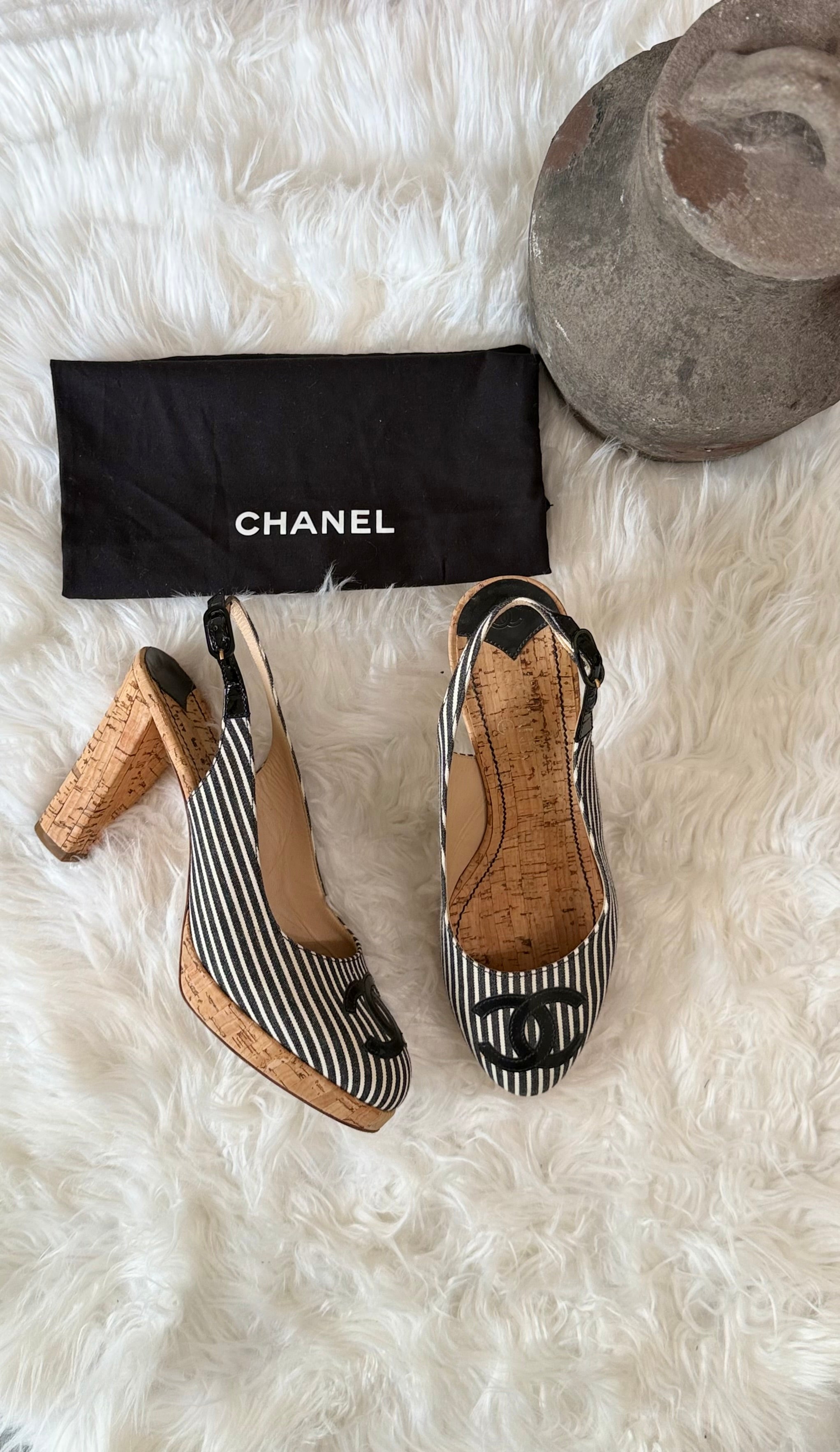 CHANEL INTERLOCKING CC STRIPED SLINGBACK