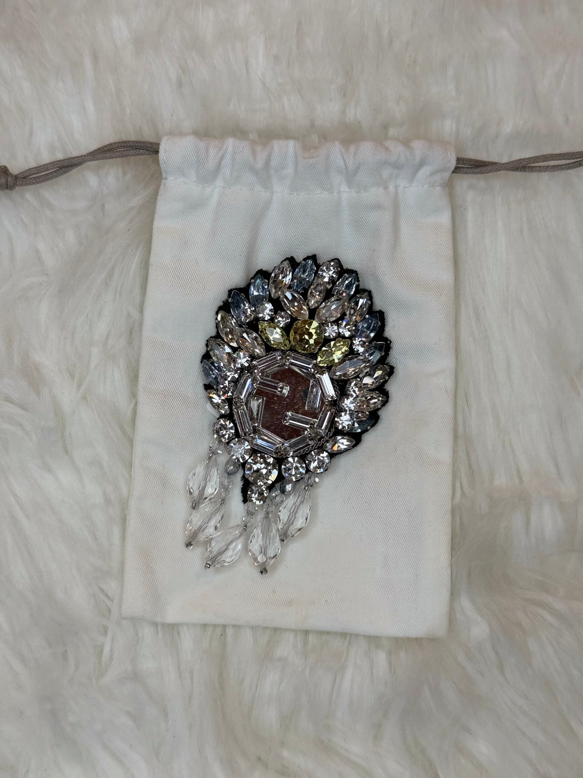 GUCCI CRYSTAL AND BEAD G BROOCH