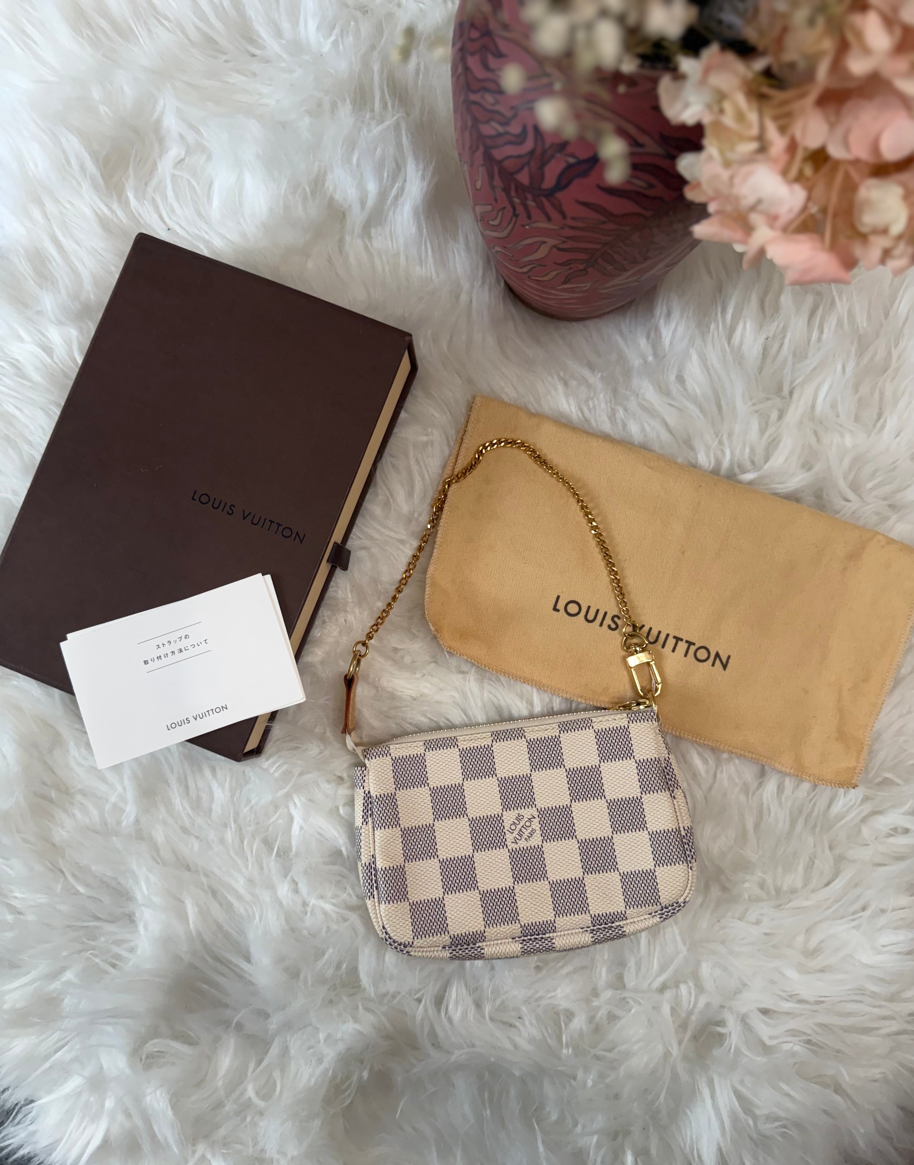 LOUIS VUITTON MINI POCHETTE DAMIER AZUR CANVAS LEATHER
