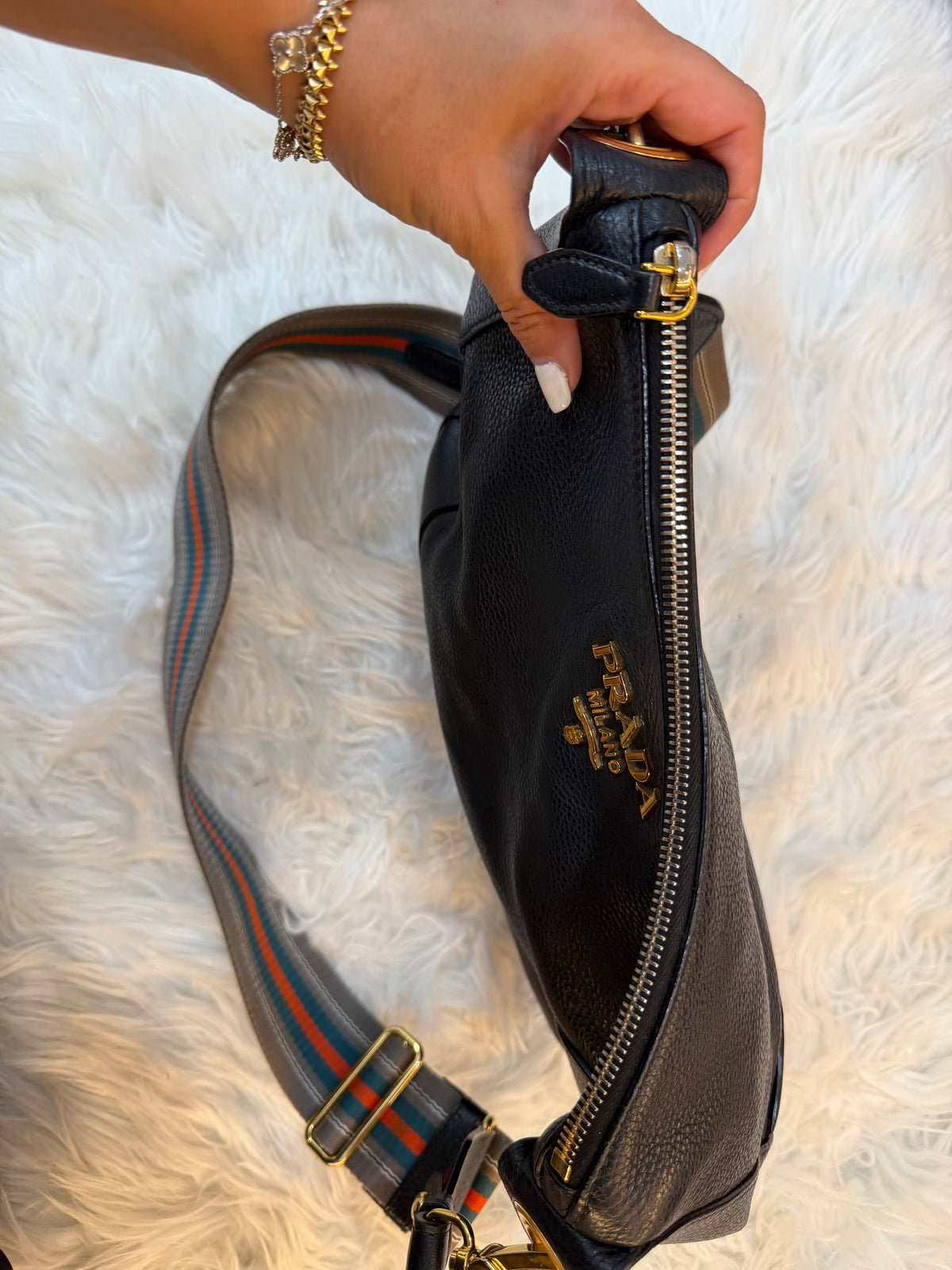 PRADA PEBBLED LEATHER HOBO BAG