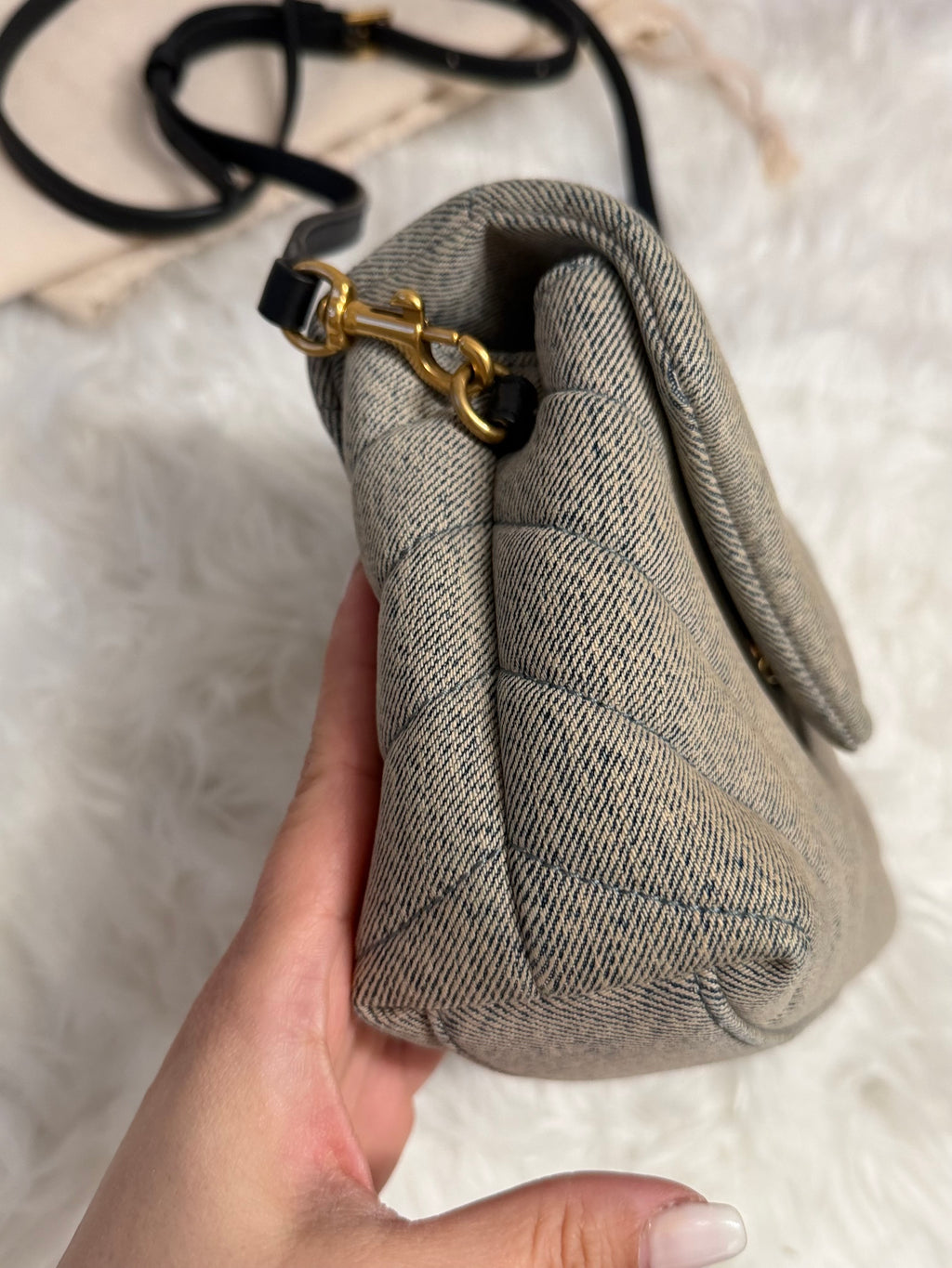 SAINT LAURENT DENIM Y Quilted Monogram Toy Loulou Crossbody Bag